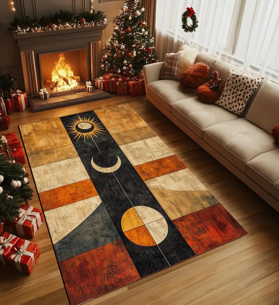 Ethnic rug, Bohemian rug, Gothic rug, Sun and moon rug, Planet printed rug, Stylish runner rug, Washable rug, Non slip corridor rug, RB-561