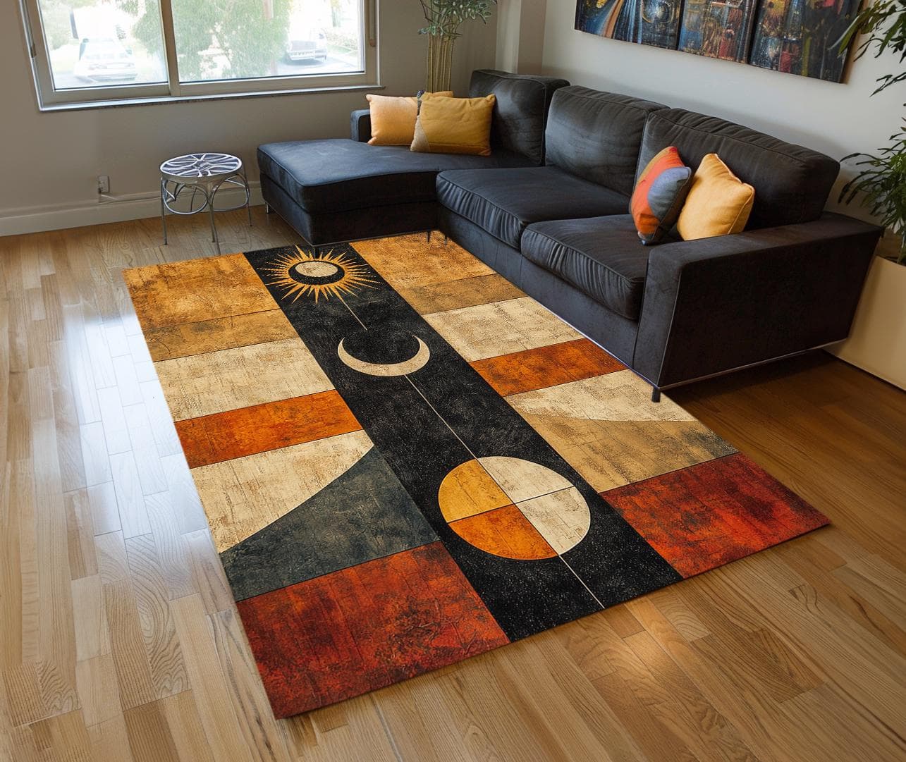 Ethnic rug, Bohemian rug, Gothic rug, Sun and moon rug, Planet printed rug, Stylish runner rug, Washable rug, Non slip corridor rug, RB-561