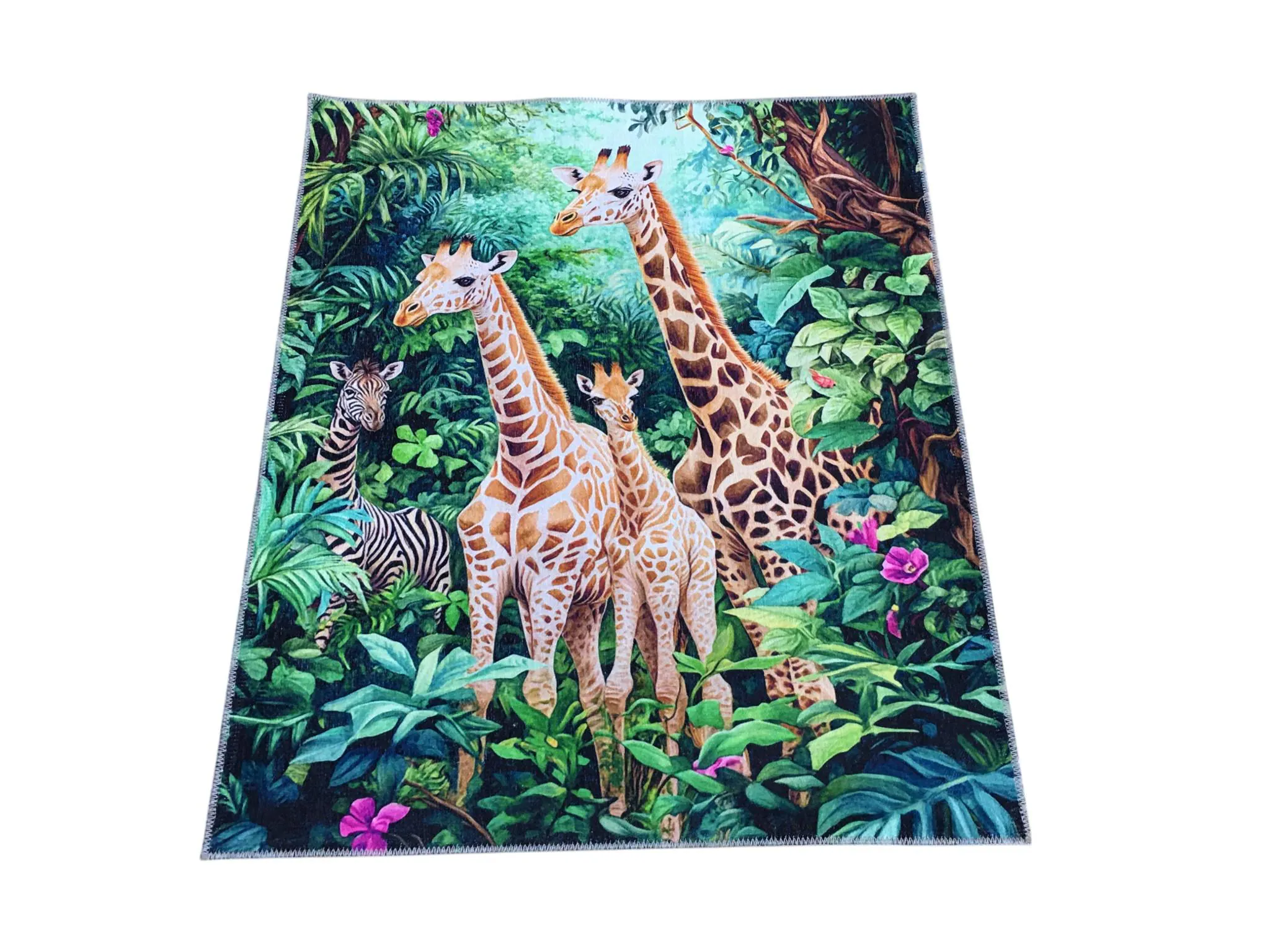 Jungle theme rug, Giraffe print rug, Greenery rug, Non slip back rug, No linting rug, Machine washable rug, Irregular rug, Thin rug, RB-916