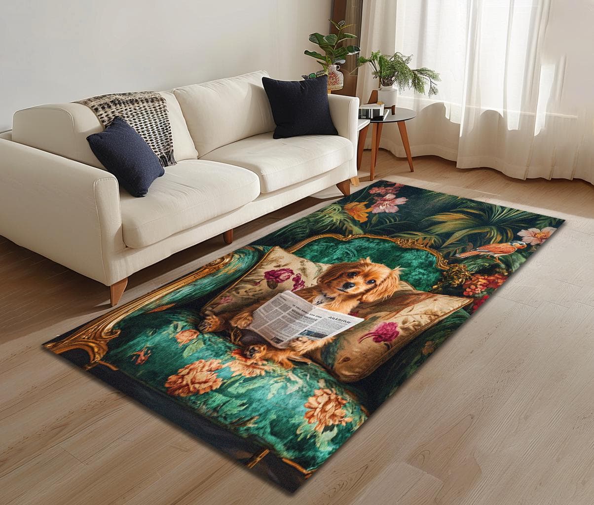 Vintage style rug, Puppy print rug, Floral rug, Hotel rug, Elegance for saloon, Modern rug, Vanity rug, Washable rug, Non slip rug, RB-1168