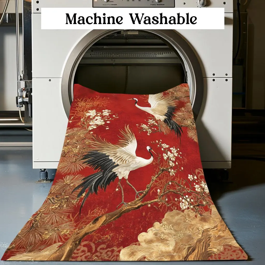Red color rug, Rug with birds, Designer rug, Elegant rug, Bedside rug, Saloon decoration, Washable rug, Small rug, Non slip rug, RB-1163