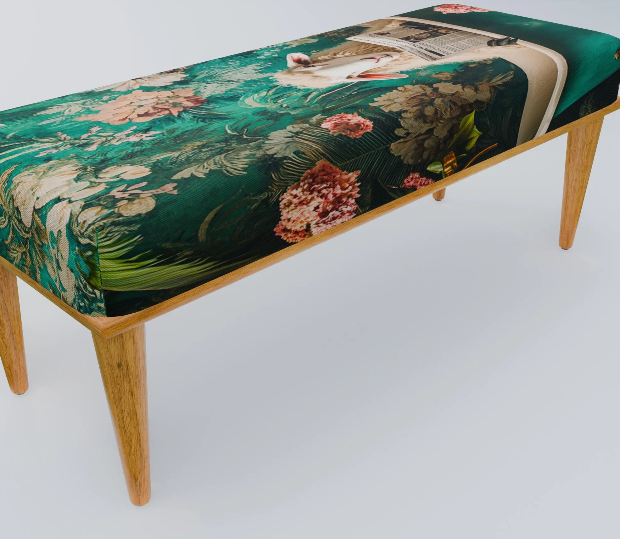 Floral bench, Goat design bench, Ottoman dressing chair, Soft touch bench, Entryway organizer, Portable bench, Eclectic bench, RB bench 1159
