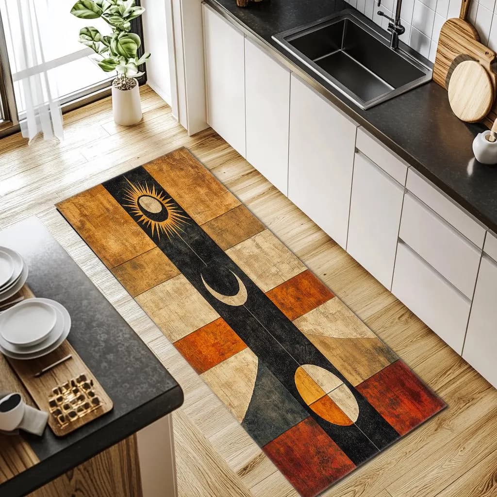 Ethnic rug, Bohemian rug, Gothic rug, Sun and moon rug, Planet printed rug, Stylish runner rug, Washable rug, Non slip corridor rug, RB-561