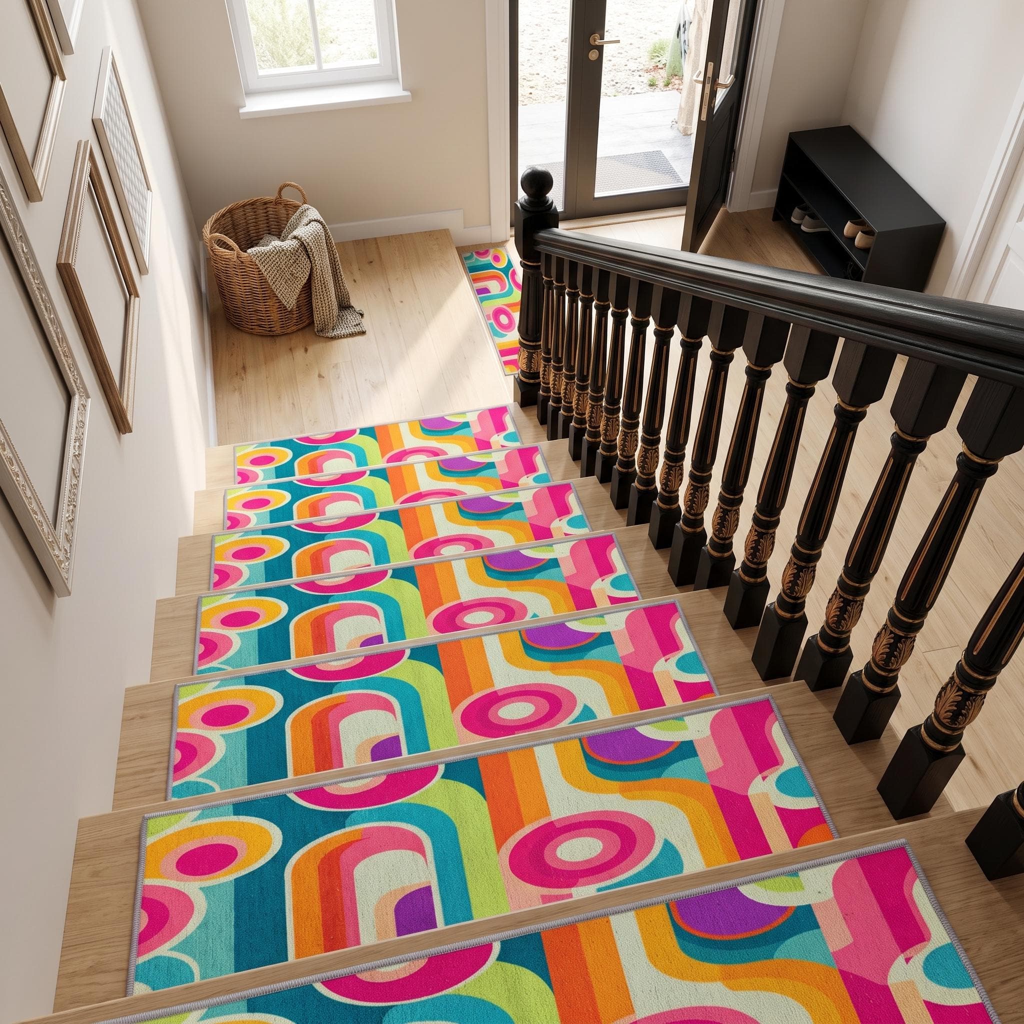 Kitchen stair treads, Pop color stair rug, Abstract design rug, Fade resistant rug, Non slip step covering, Artistic design mat, RB-198