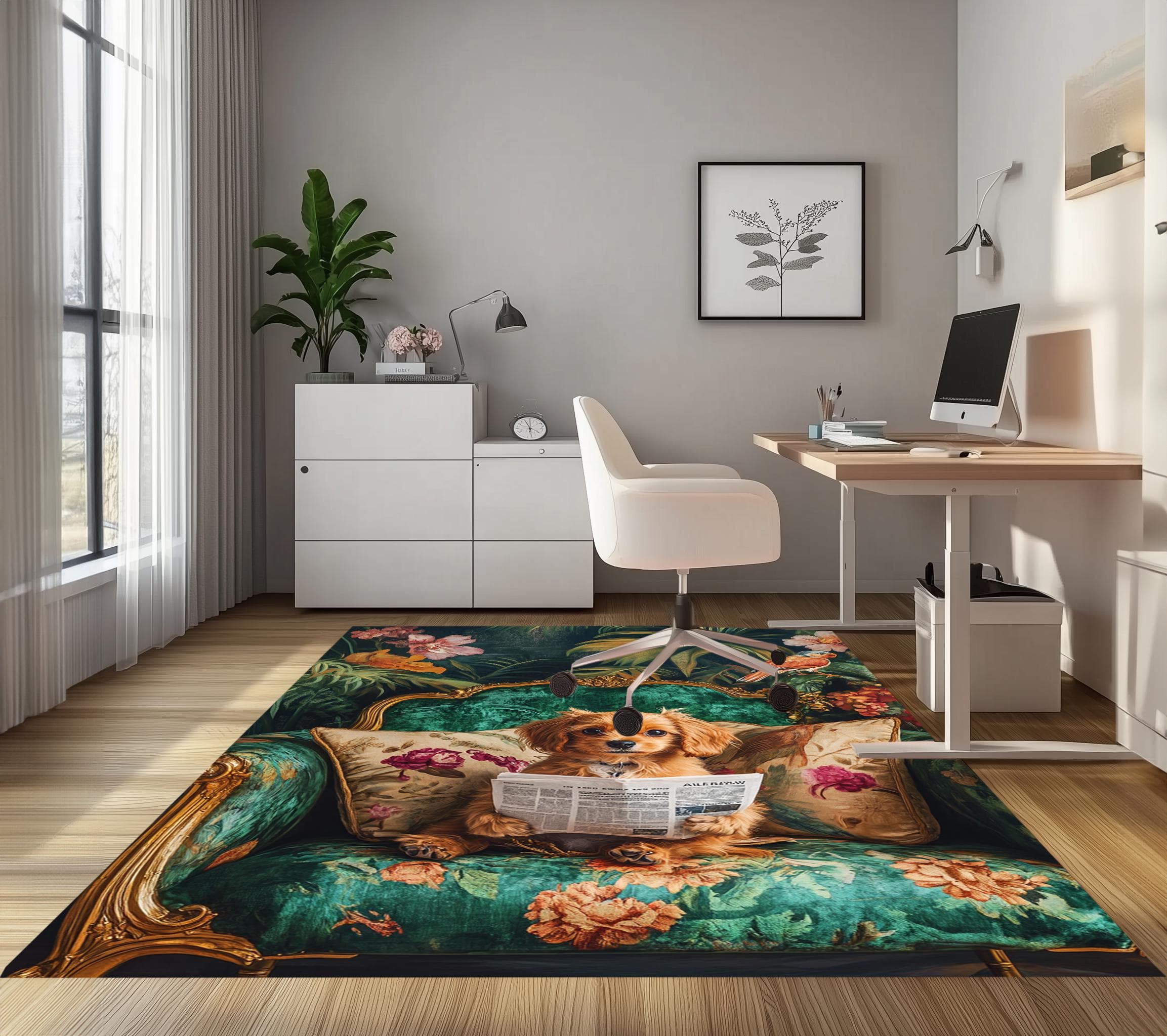 Vintage style rug, Puppy print rug, Floral rug, Hotel rug, Elegance for saloon, Modern rug, Vanity rug, Washable rug, Non slip rug, RB-1168