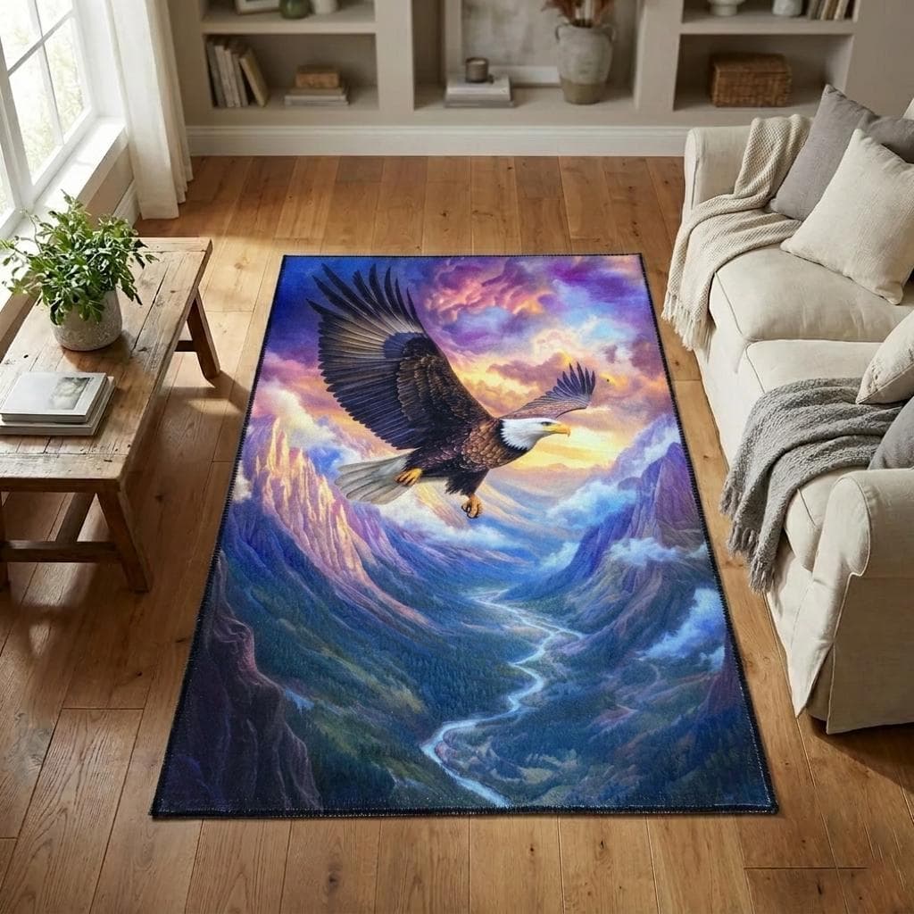 Eagle print rug, Luxury rug, Artistic runner rug, Area rug, Cool rug, New home rug, Bedroom rug, Landscape rug, Non slip modern rug, RB-566