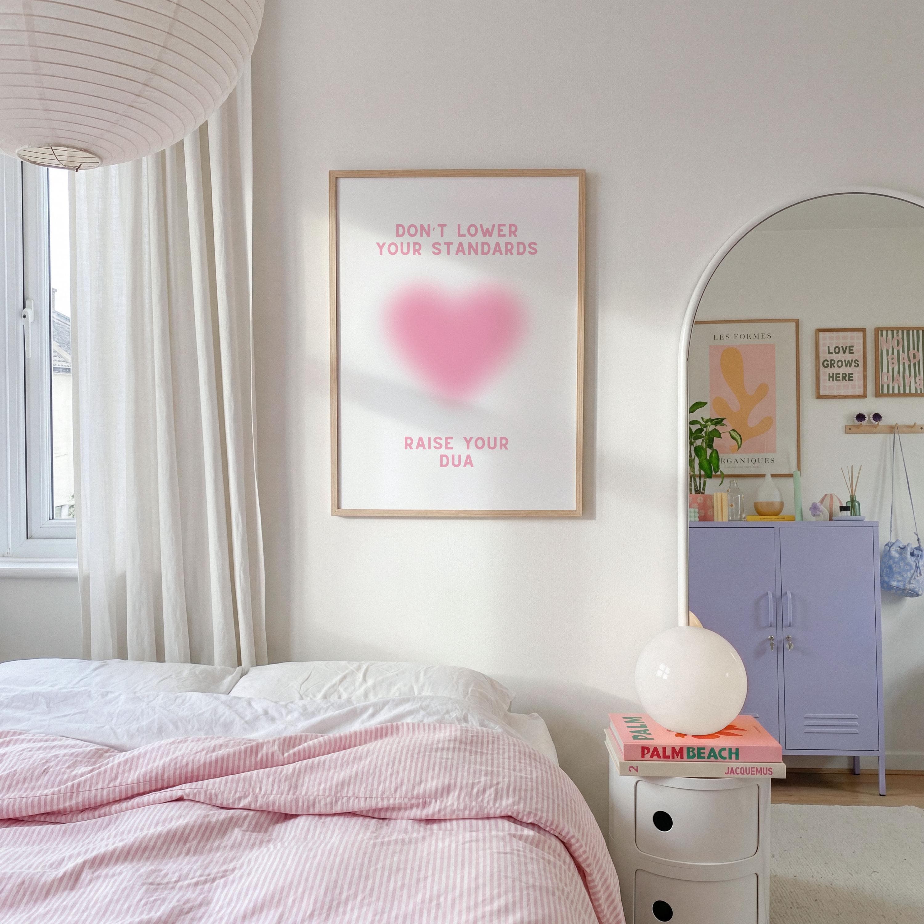 Framed islamic quote Don't lower your standards, raise your dua with pink heart design. An islamic art for modern islamic wall decor or as a ramadan gift