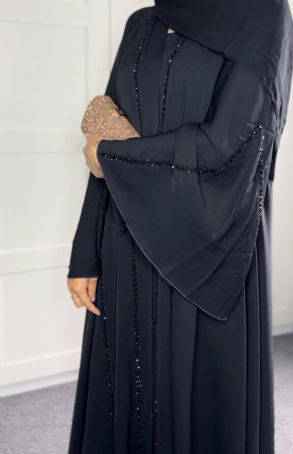 Elegant Umbrella Nida Abaya: Beaded Handwork Islamic Dress, Muslimah, Eid, Wedding - image 5