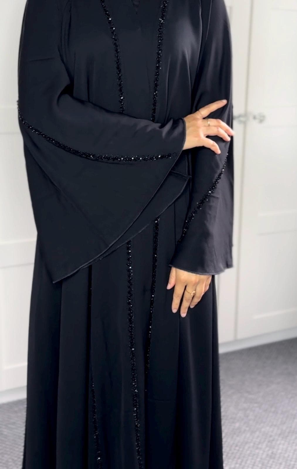 Elegant Umbrella Nida Abaya: Beaded Handwork Islamic Dress, Muslimah, Eid, Wedding - image 4