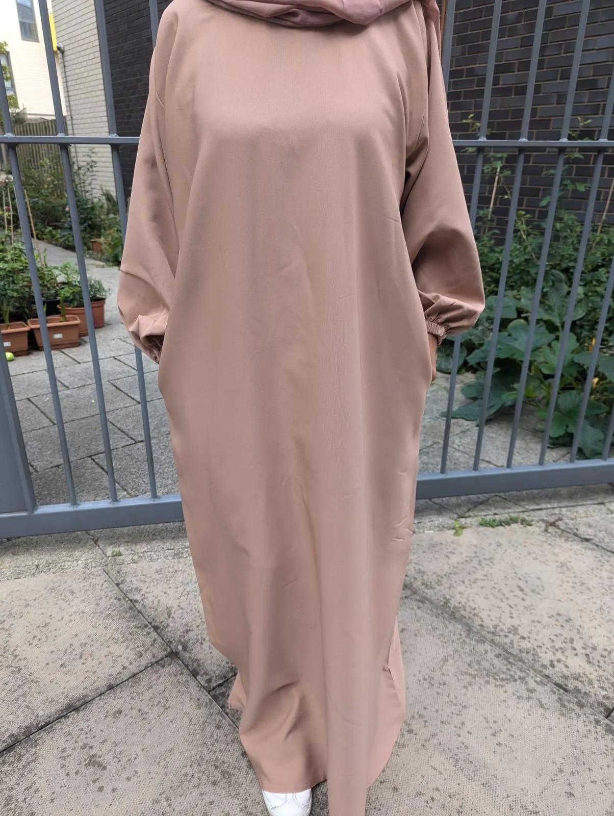 Plain Cuff Sleeve Abaya with Pockets - Includes Hijab, Prayer Hajj Umrah - image 3