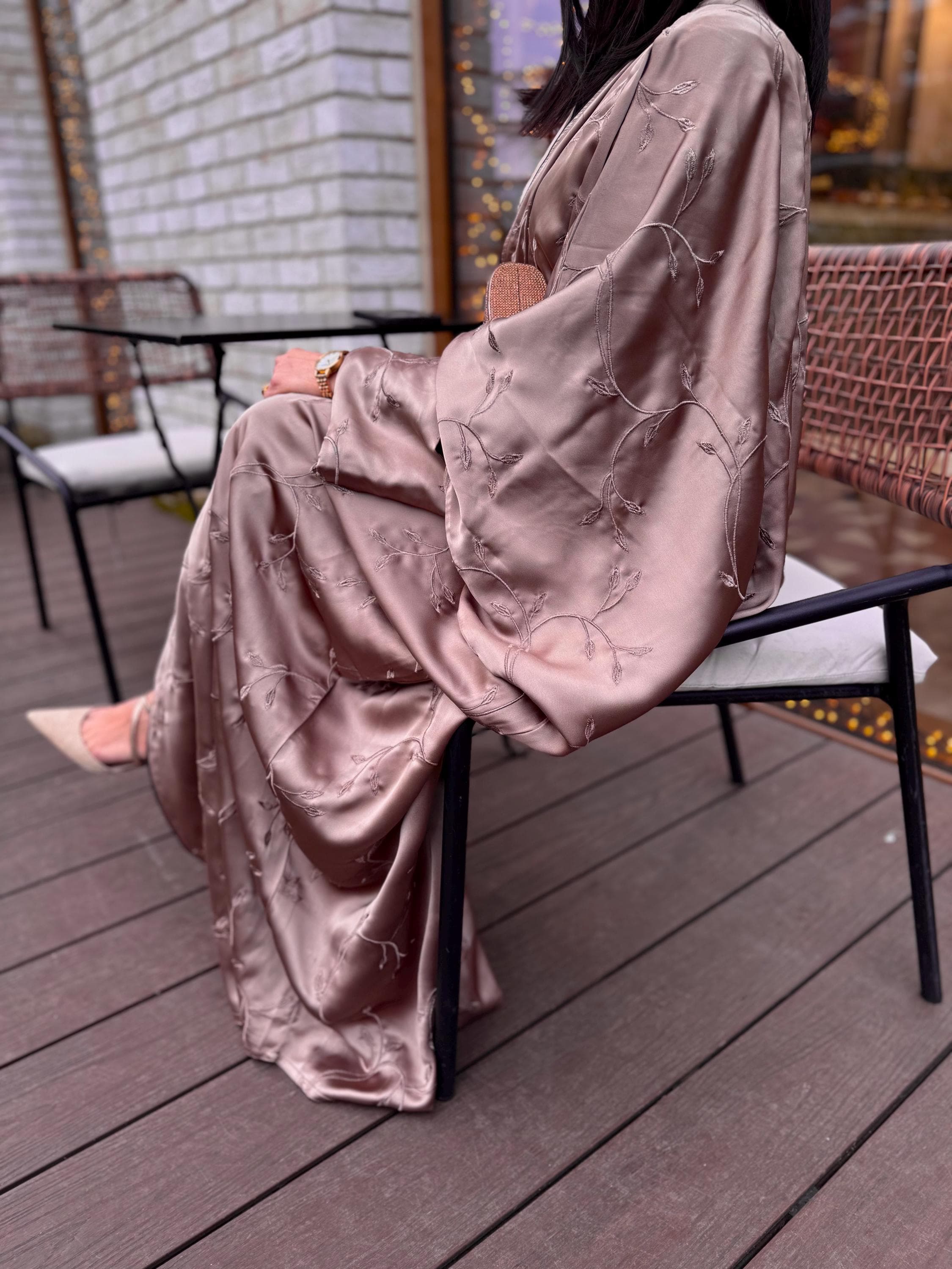 Embroidered Open Abaya: 3-Piece Batwing Eid Outfit