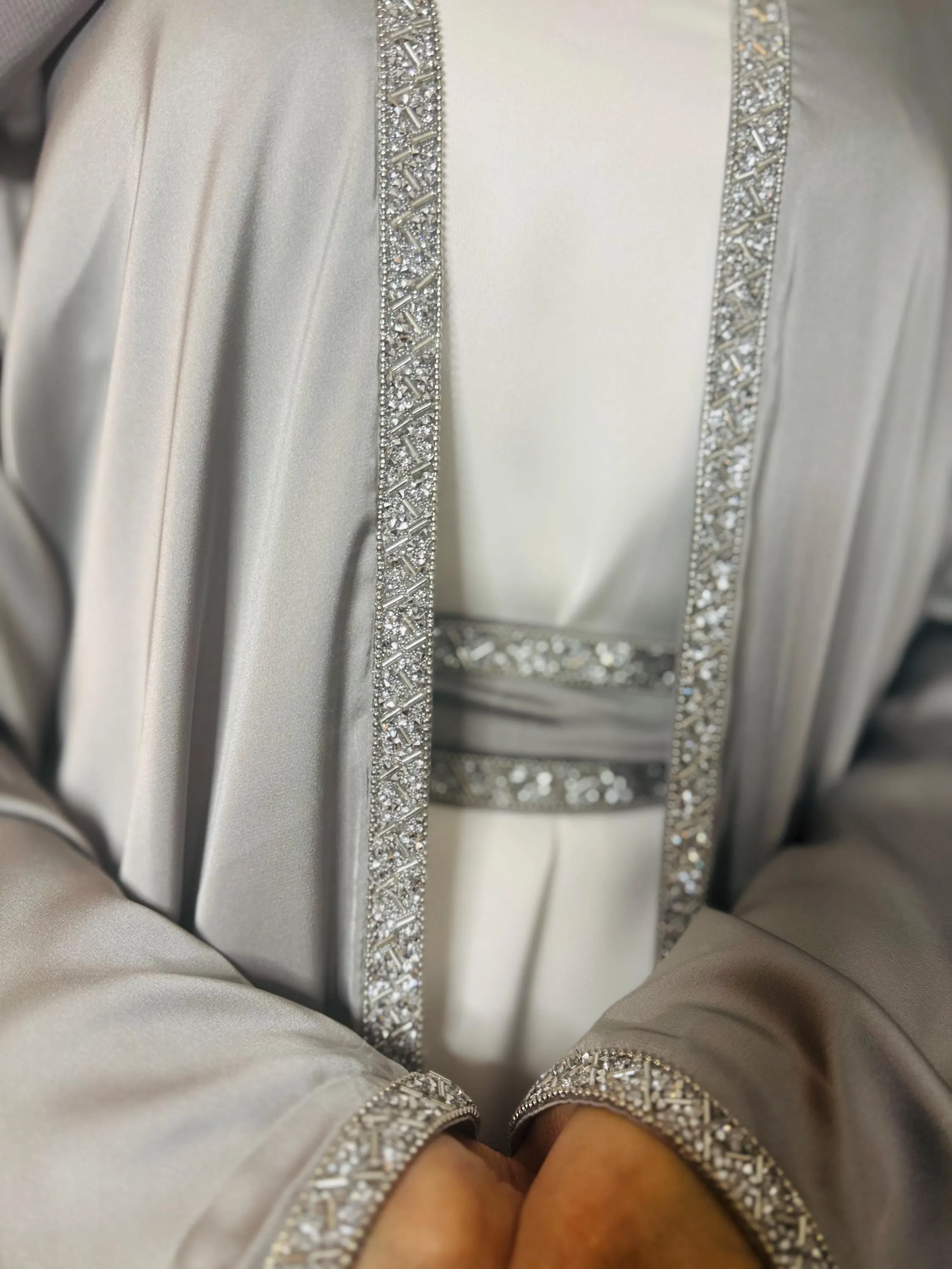 Luxury Embellished Satin Abaya Set: Eid Dress, Hijab and Belt