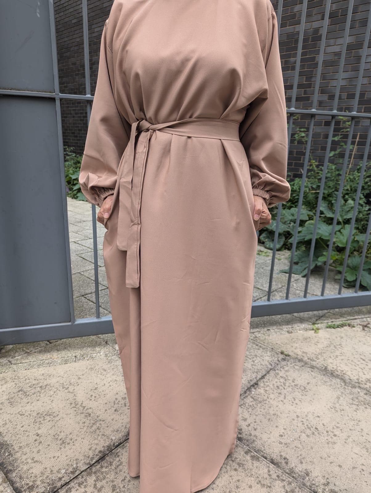 Plain Cuff Sleeve Abaya with Pockets - Includes Hijab, Prayer Hajj Umrah