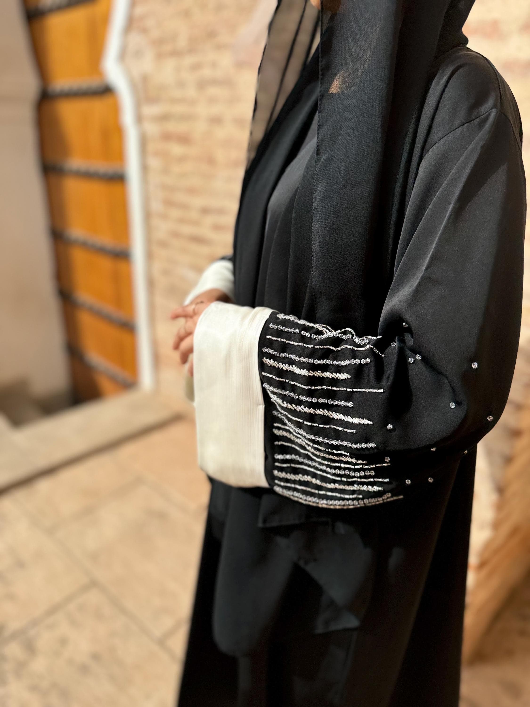 Handwork Embellished Black Nida Abaya, Khalijee Kaftan - image 3
