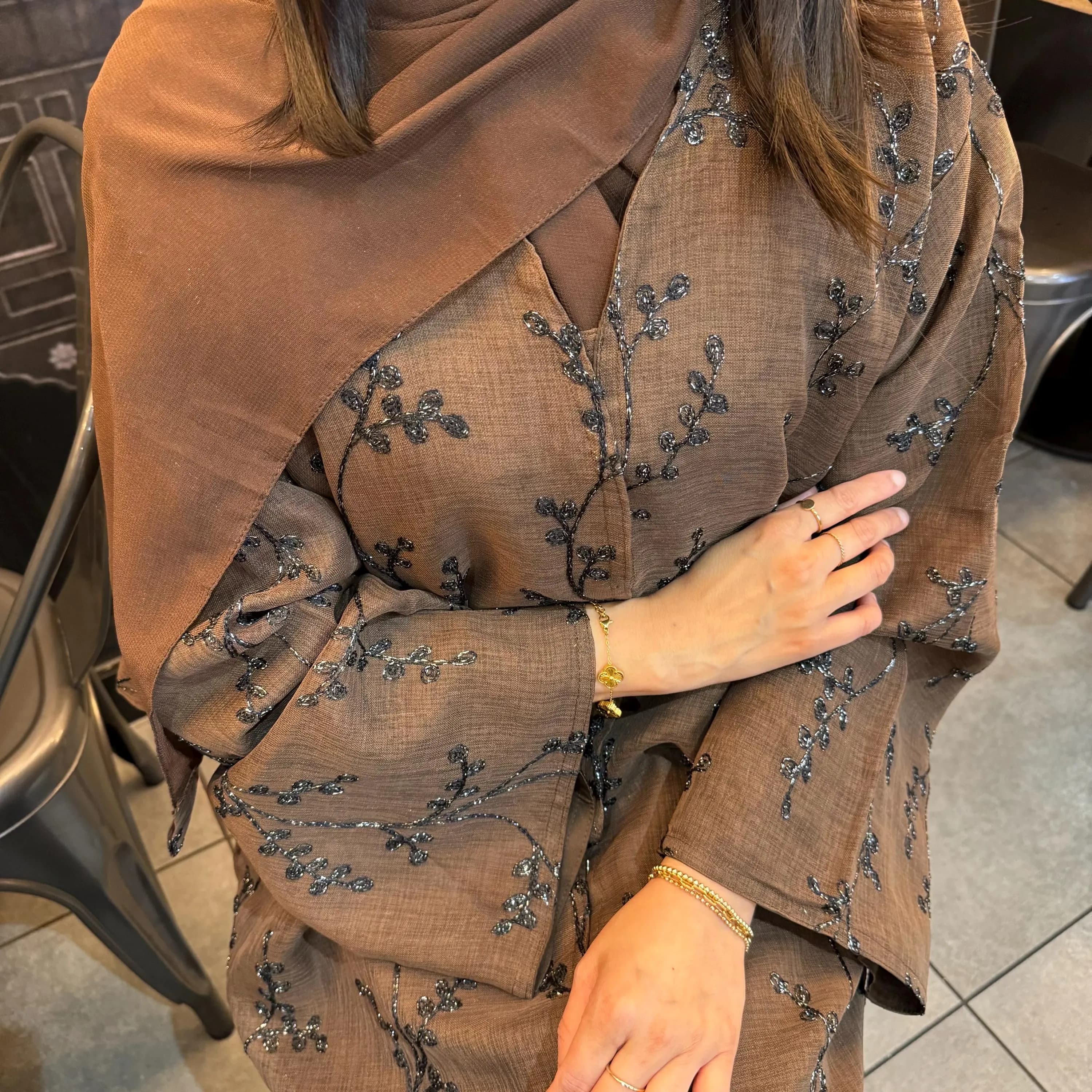 Embroidered Net Abaya with Scarf: Modest Clothes, Linen, Summer Outfit - image 5