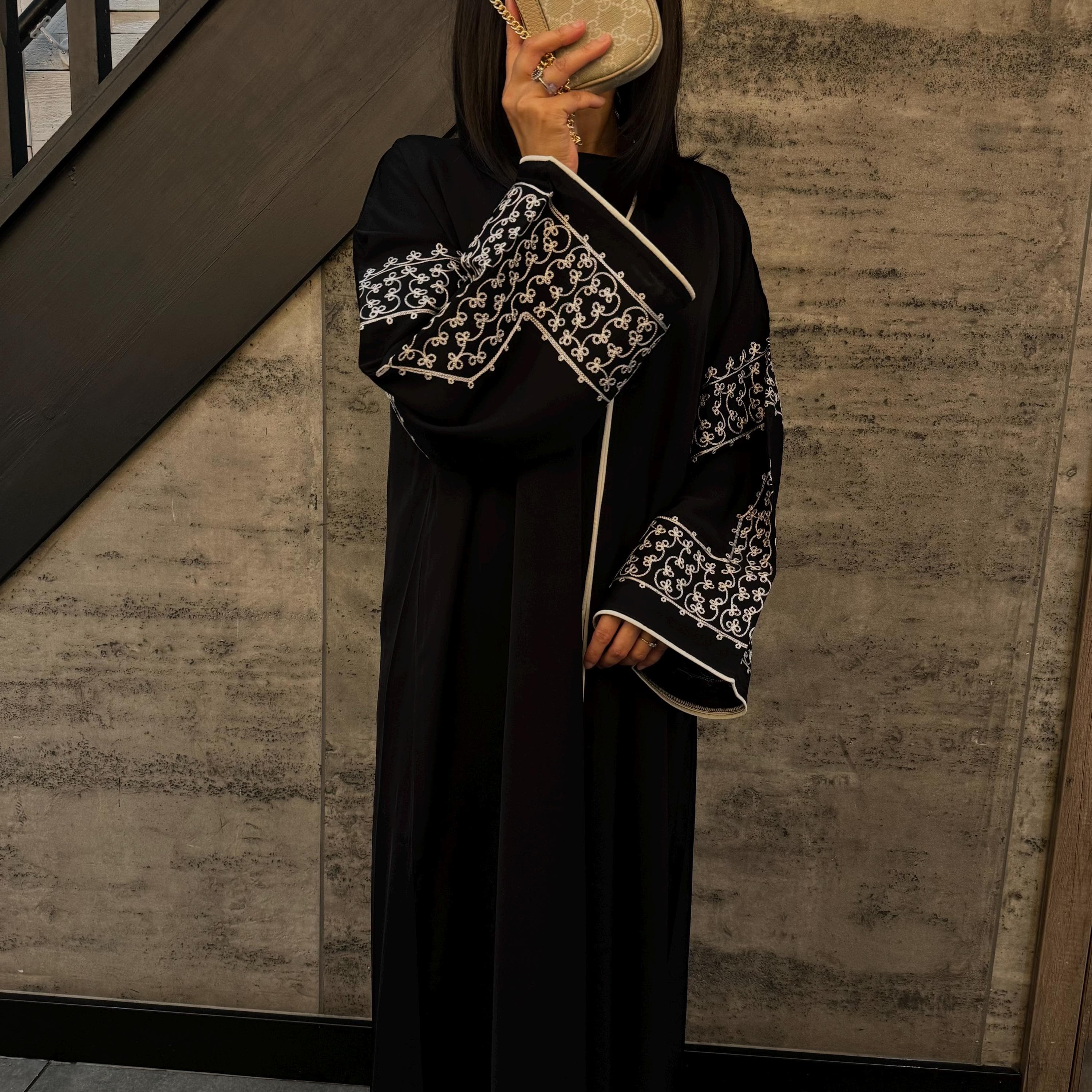 Embroidered Sleeves Black Abaya with Buttons and Hijab - image 5