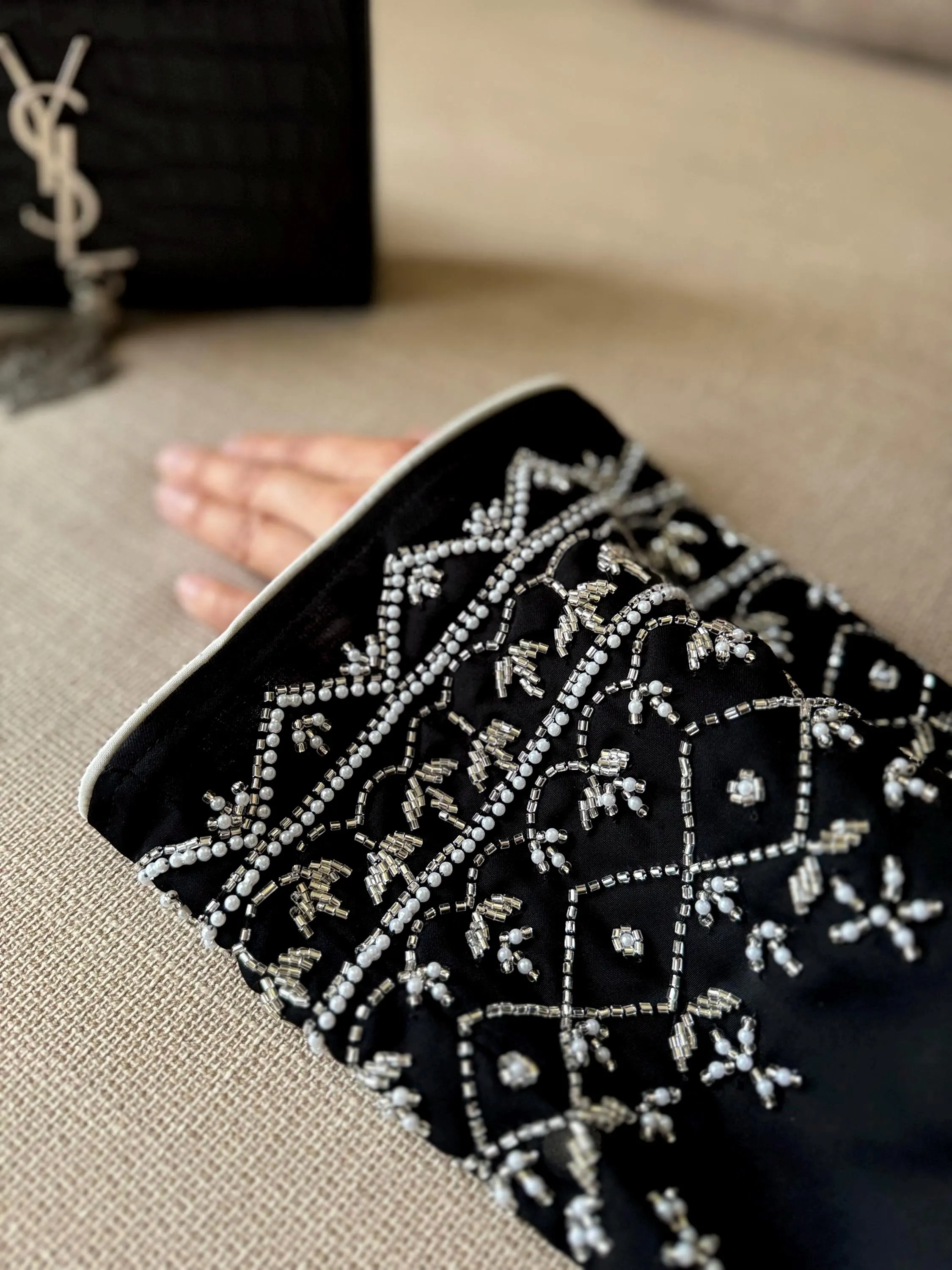 Luxury Black Nidha Abaya: Pearl Embellished Sleeves, Modest Muslim Dress, Evening Outfit - image 4
