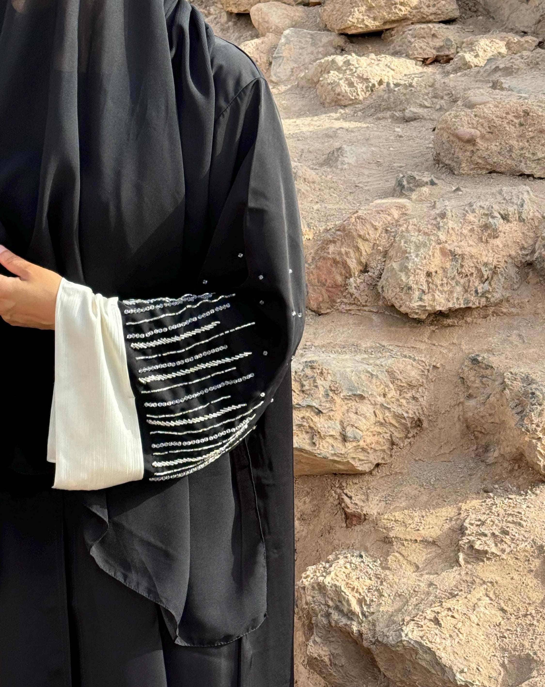 Handwork Embellished Black Nida Abaya, Khalijee Kaftan - image 4