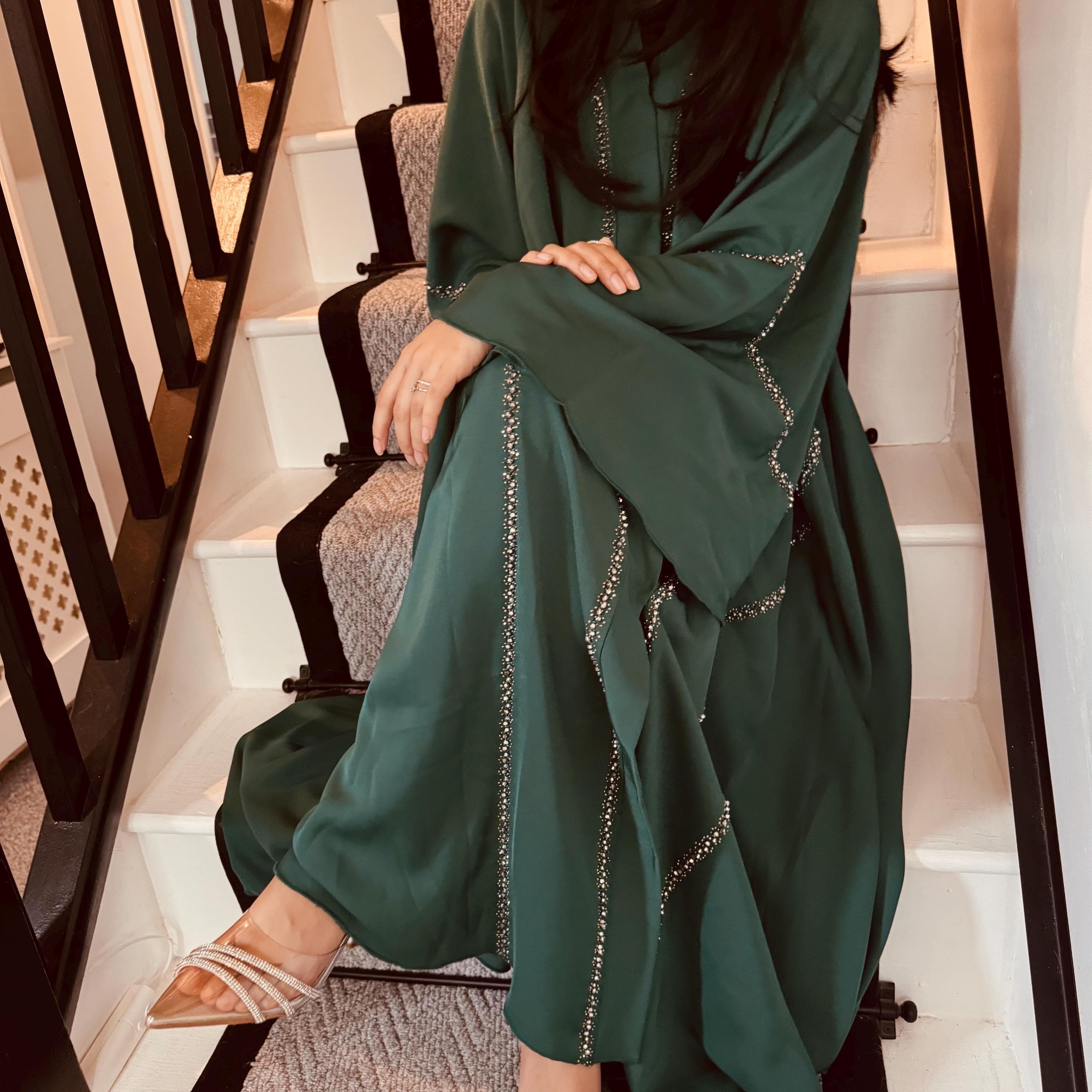 Elegant Umbrella Nida Abaya: Beaded Handwork Islamic Dress, Muslimah, Eid, Wedding