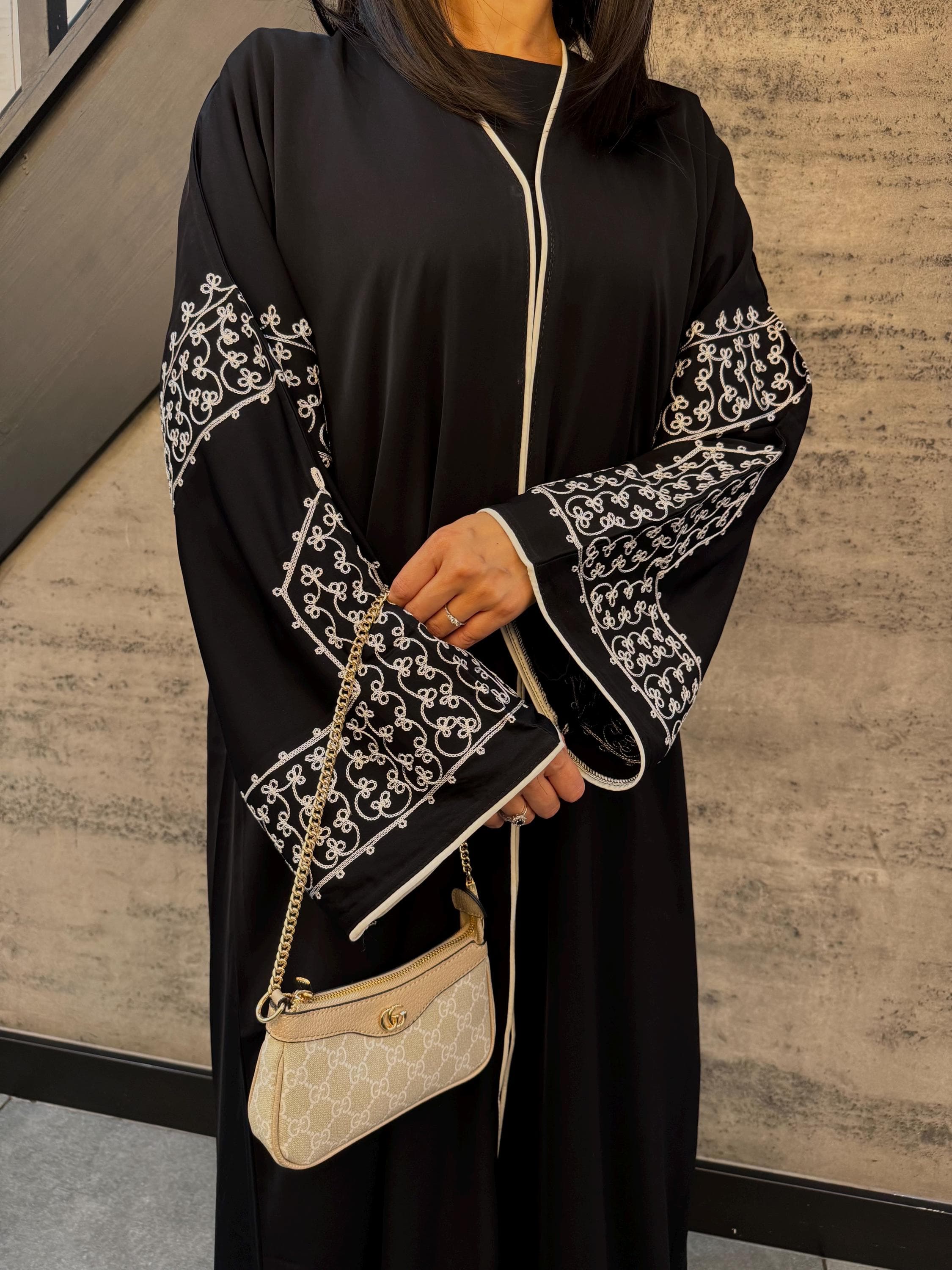Embroidered Sleeves Black Abaya with Buttons and Hijab - image 3
