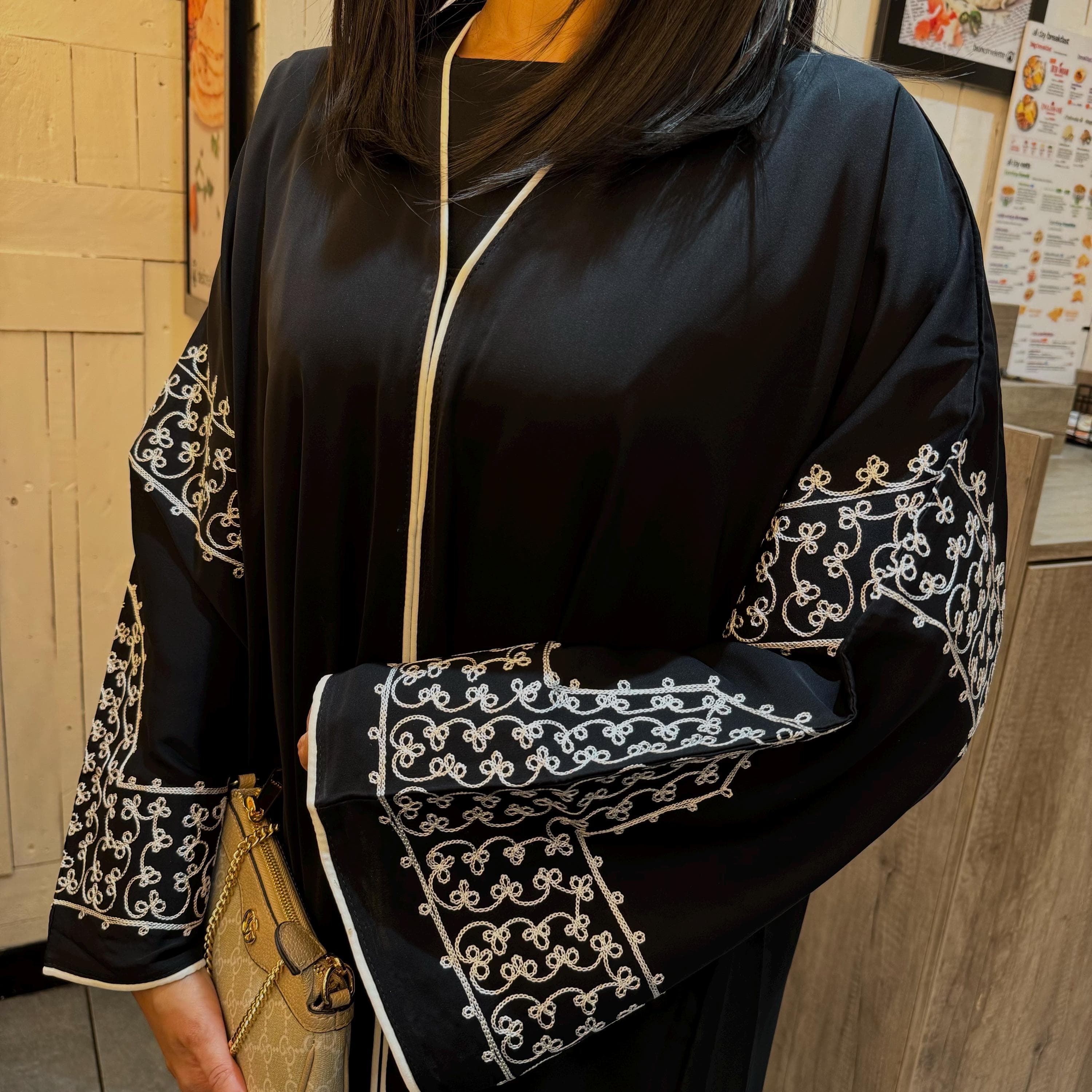 Embroidered Sleeves Black Abaya with Buttons and Hijab - image 4