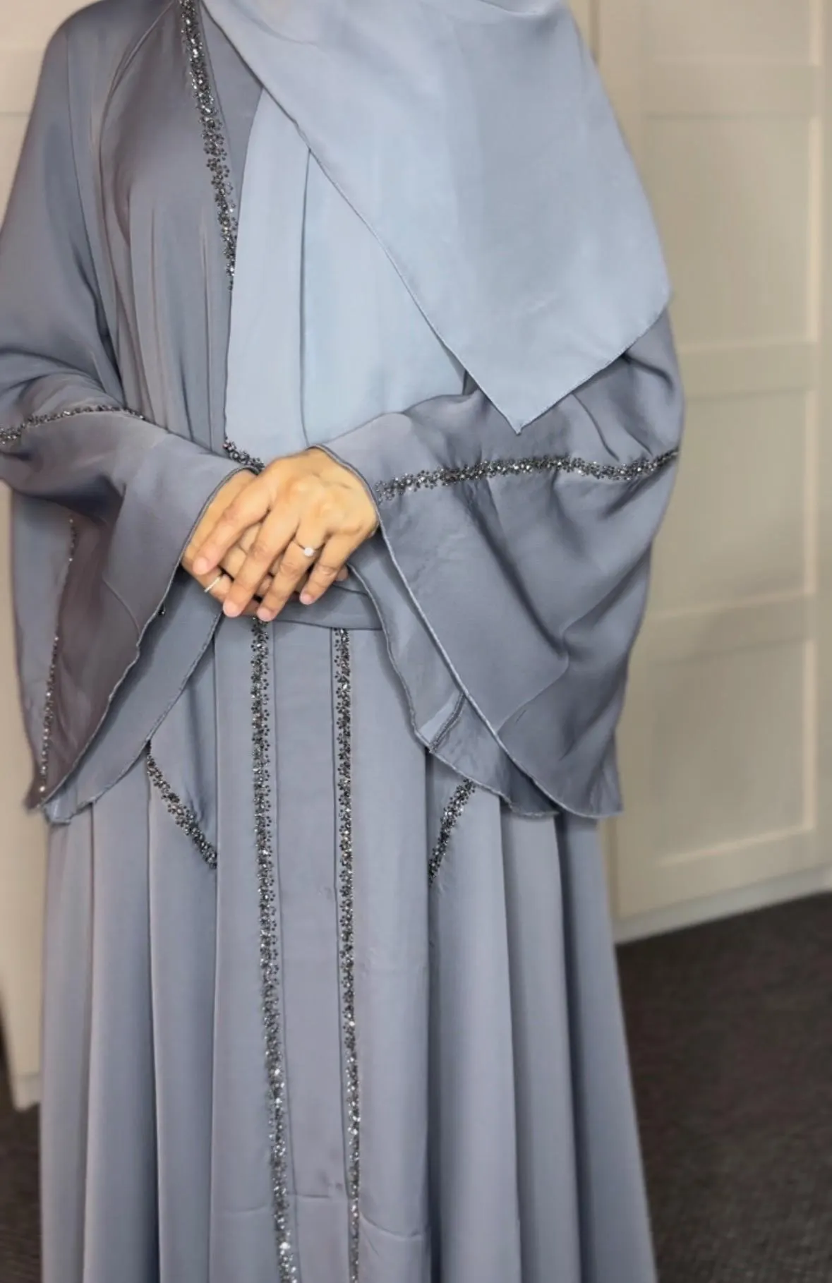Elegant Umbrella Nida Abaya: Beaded Handwork Islamic Dress, Muslimah, Eid, Wedding - image 2