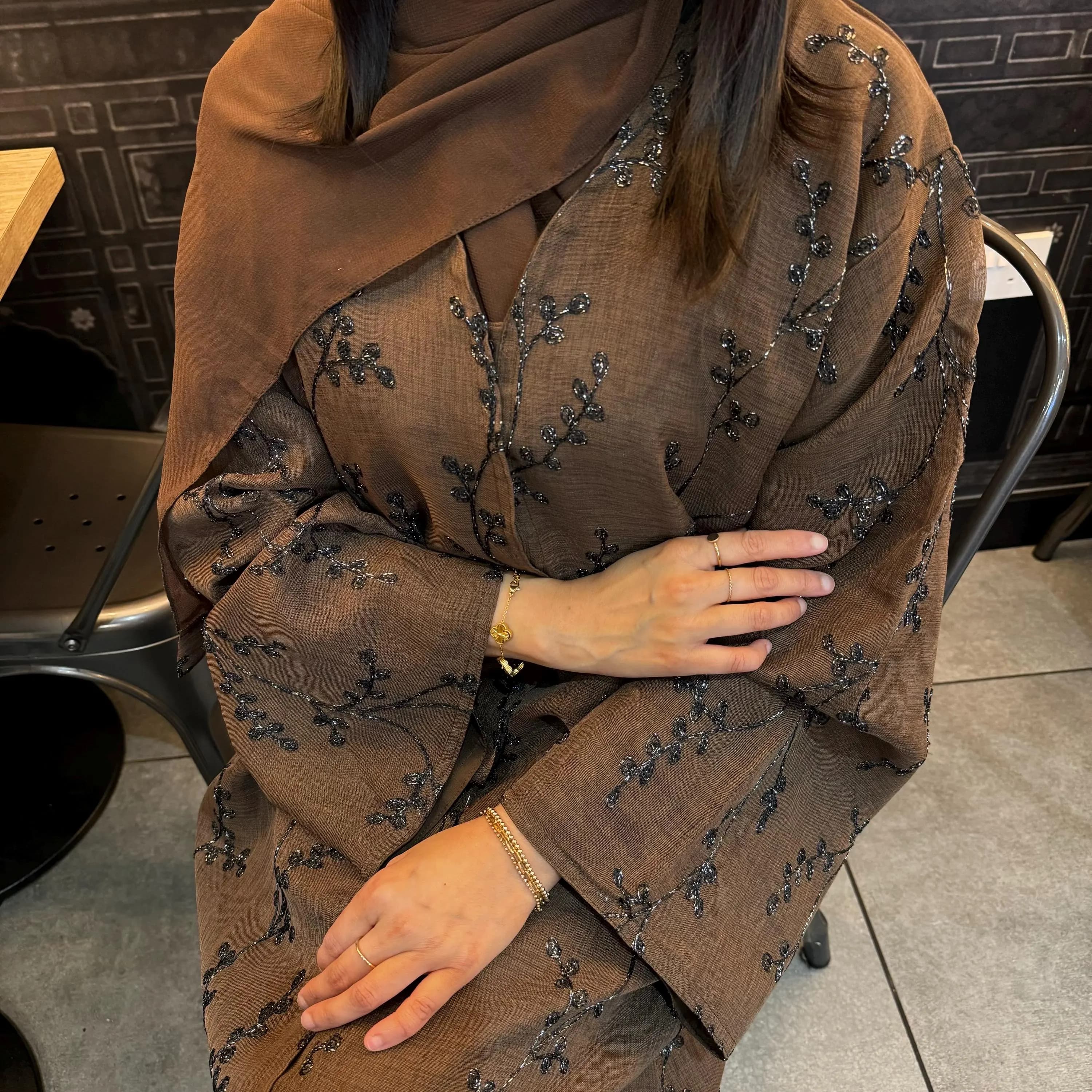 Embroidered Net Abaya with Scarf: Modest Clothes, Linen, Summer Outfit