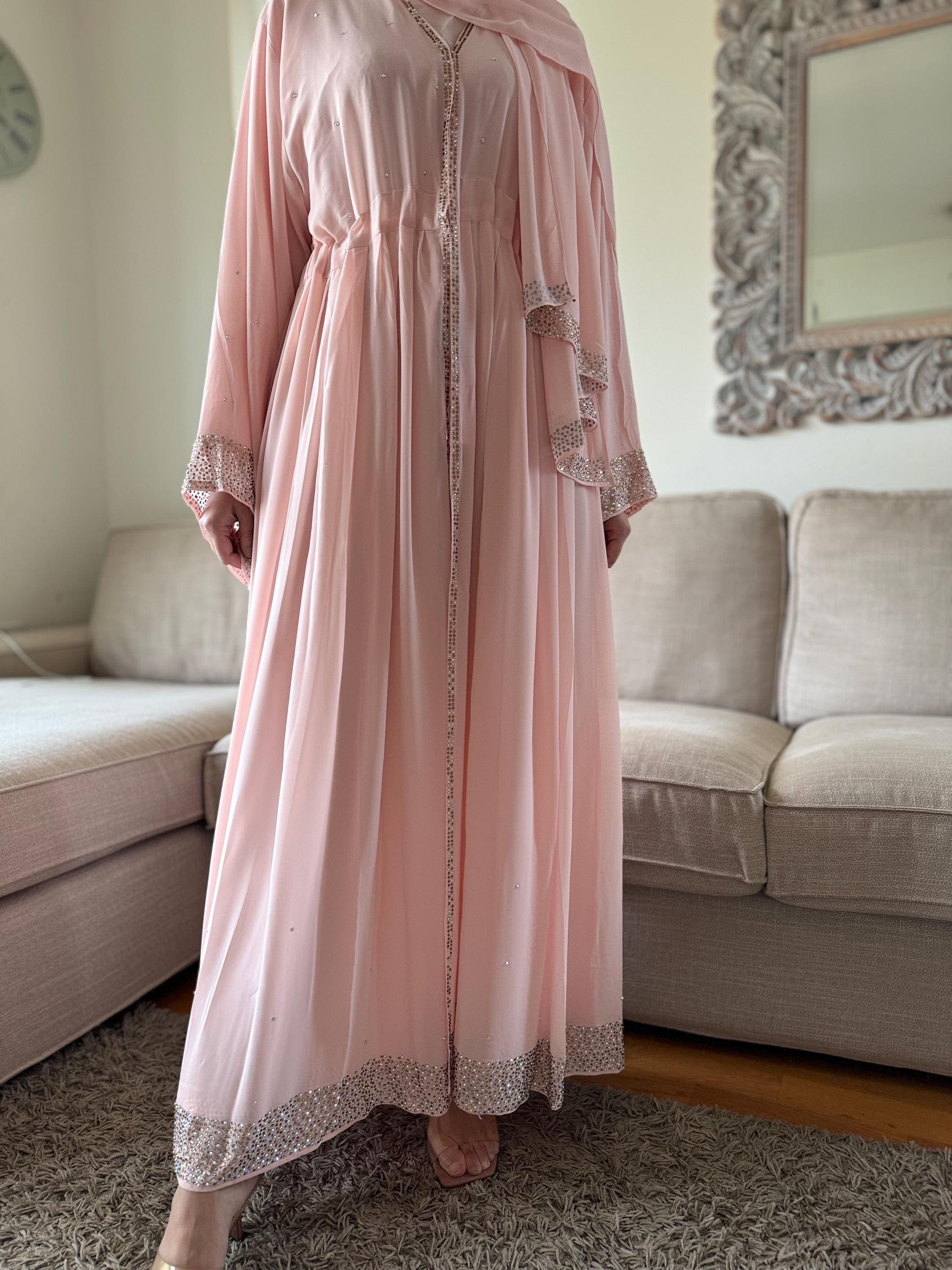 Luxury Chiffon Abaya with Gemstones: 4-Piece Occasion Dress