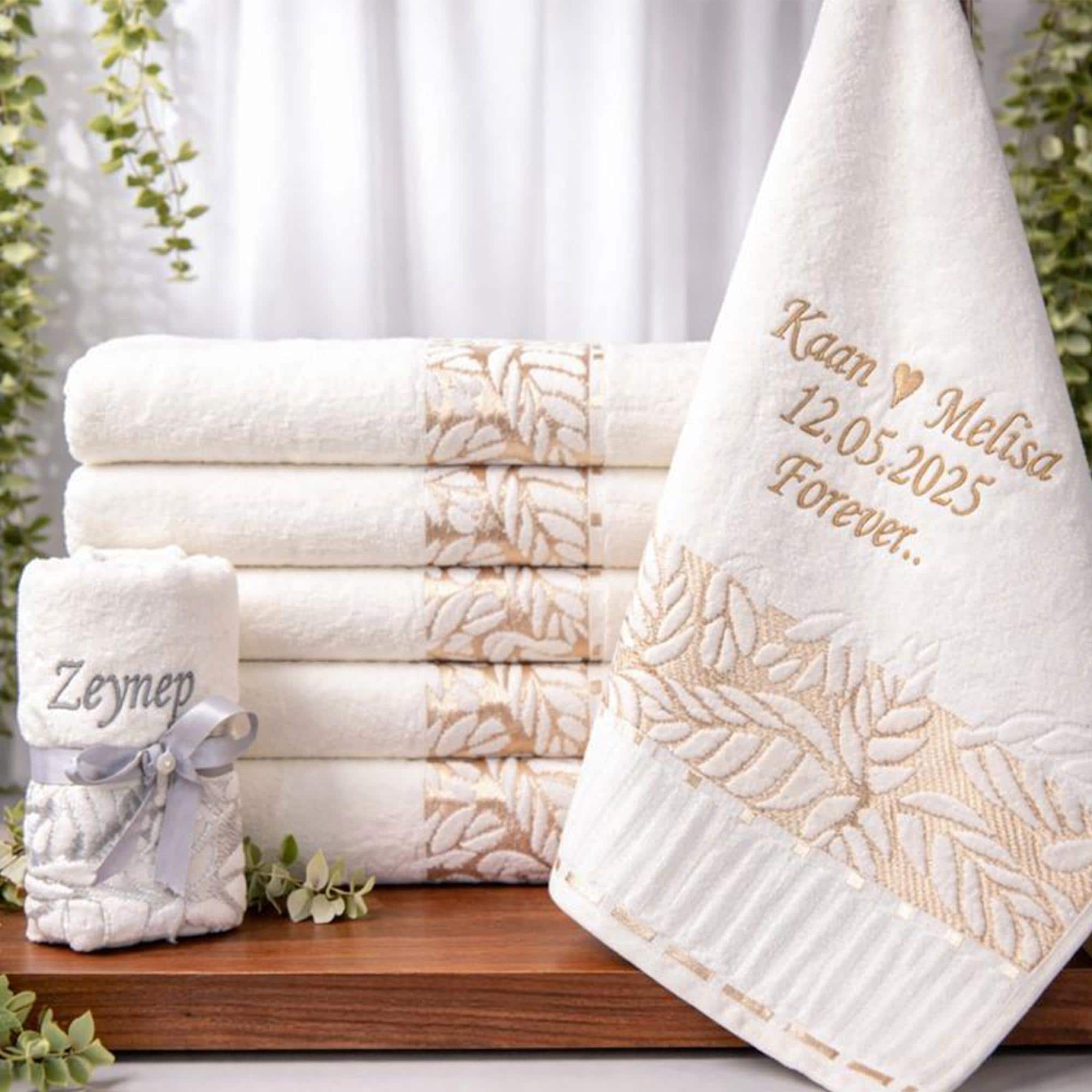 Personalized Turkish Bath Cotton Towel, Wedding gift,  Embroidered Towel, Bridal Shower Gift Gold and Silver