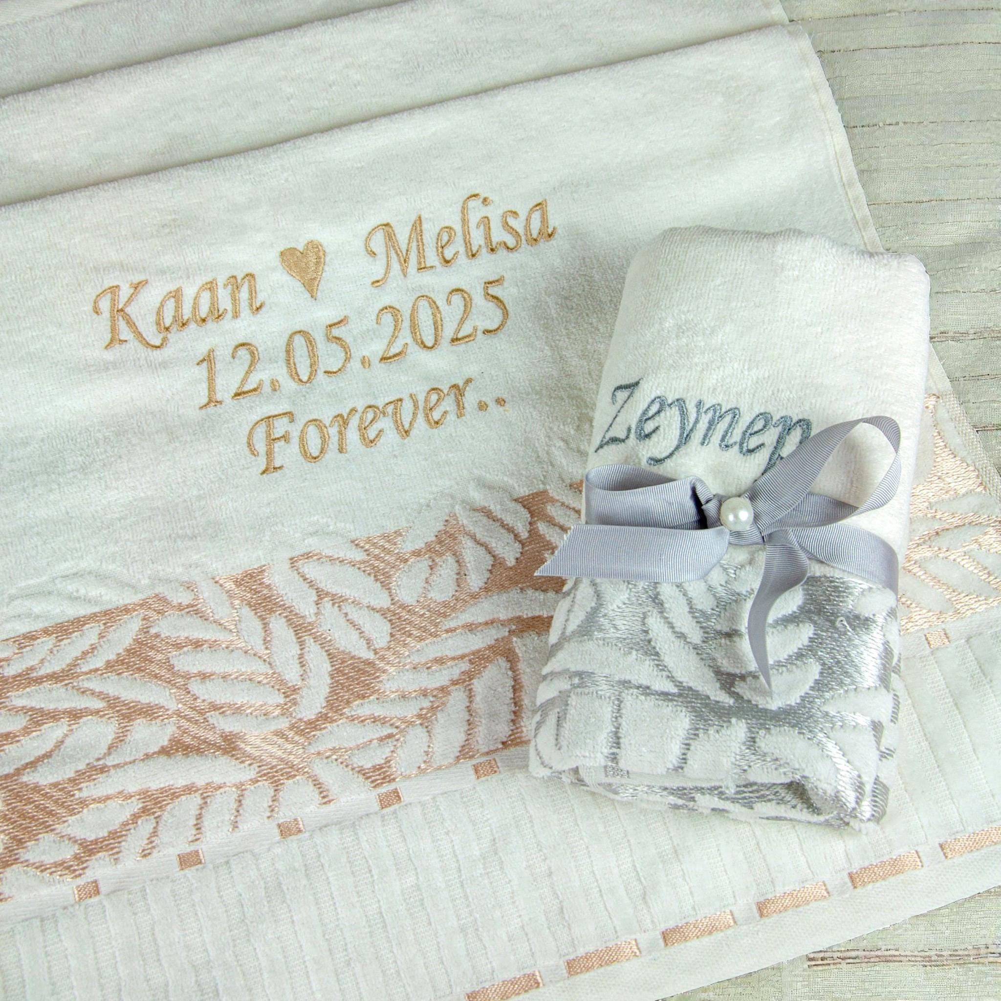 Personalized Turkish Bath Cotton Towel, Wedding gift,  Embroidered Towel, Bridal Shower Gift Gold and Silver - image 3
