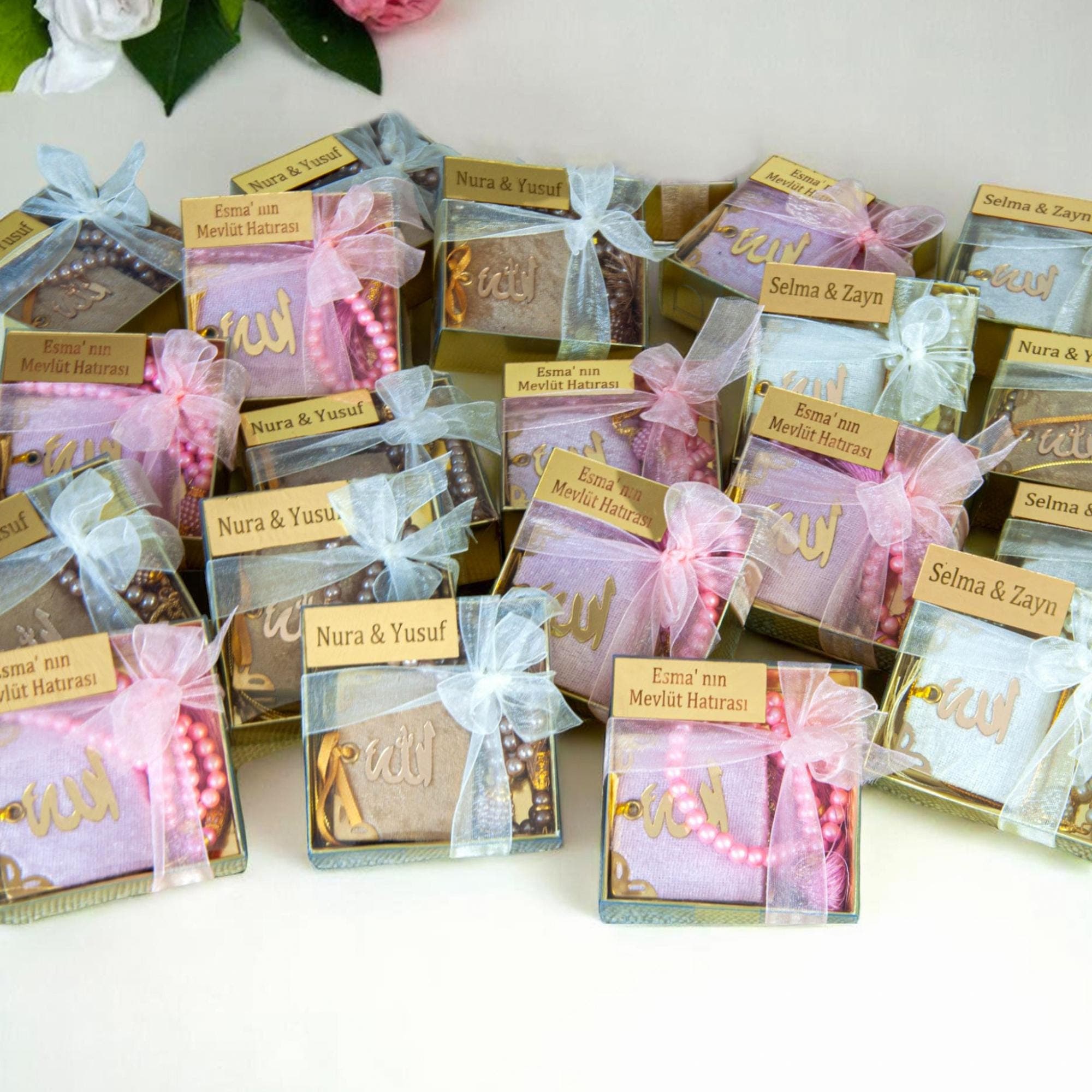Personalized Mini Quran Gift Set: Velvet, Pearl Tasbeeh, Elegant Box - image 4