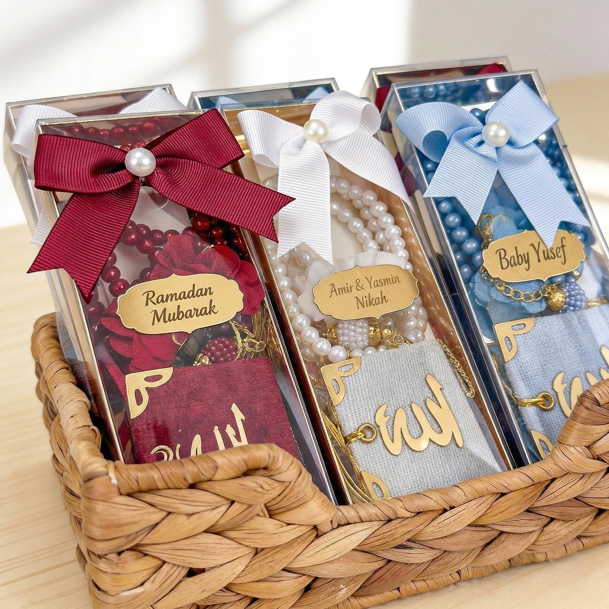 Personalized Velvet Mini Quran Gift Set with Decorative Elegant Box, Pearl Tasbeeh Counter, Eid Favor, Wedding Gift - image 3