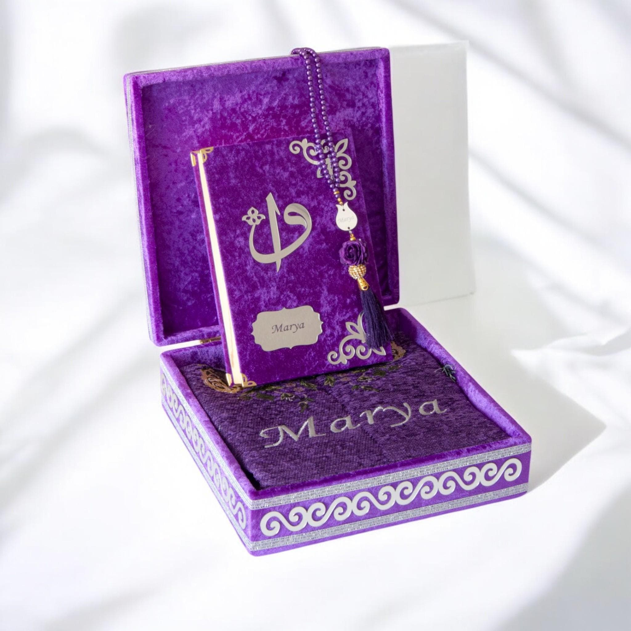 Personalized Velvet Quran and Prayer Mat Set, Islamic Wedding Gift - image 4