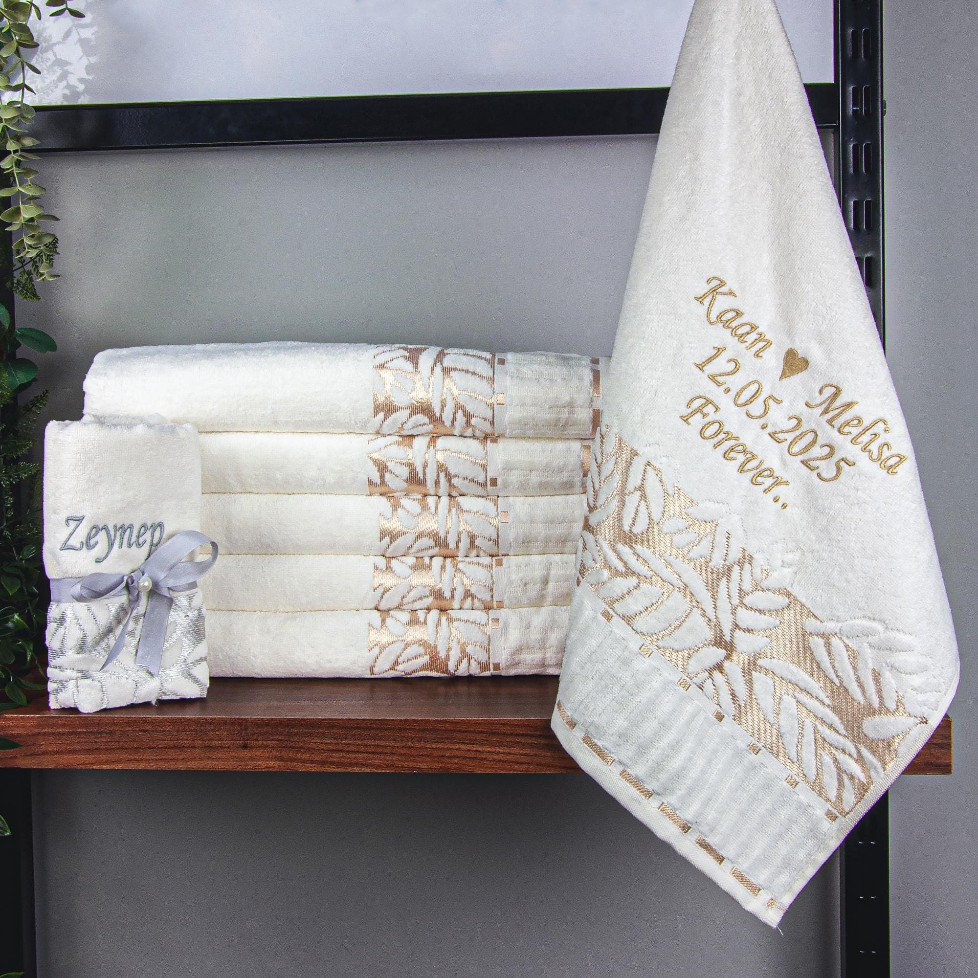Personalized Turkish Bath Cotton Towel, Wedding gift,  Embroidered Towel, Bridal Shower Gift Gold and Silver - image 4