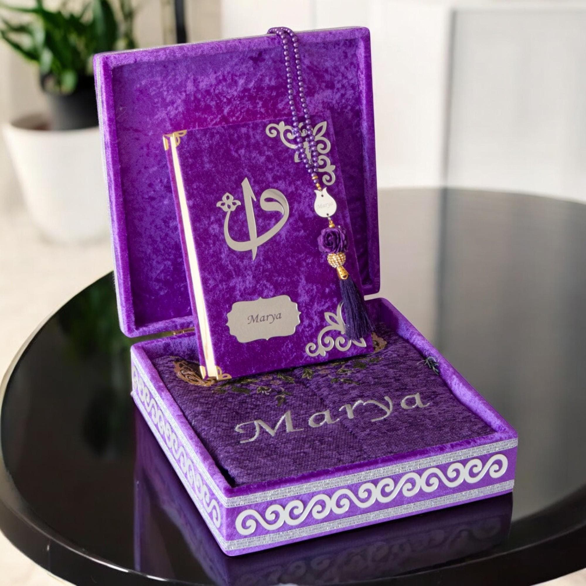 Personalized Velvet Quran and Prayer Mat Set, Islamic Wedding Gift - image 3