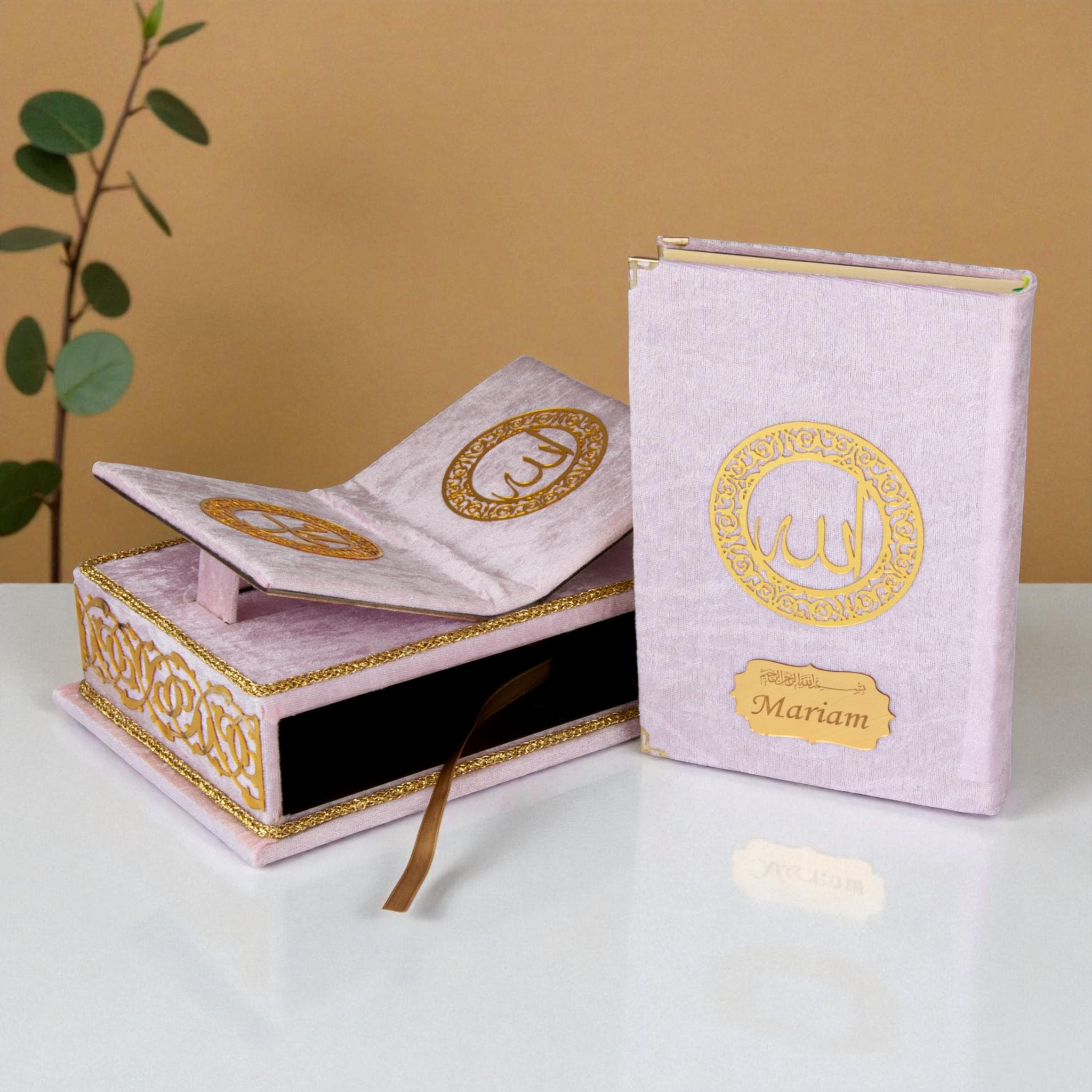 Personalized Velvet Quran with Quran Stand for Islamic Gift Pink - image 3