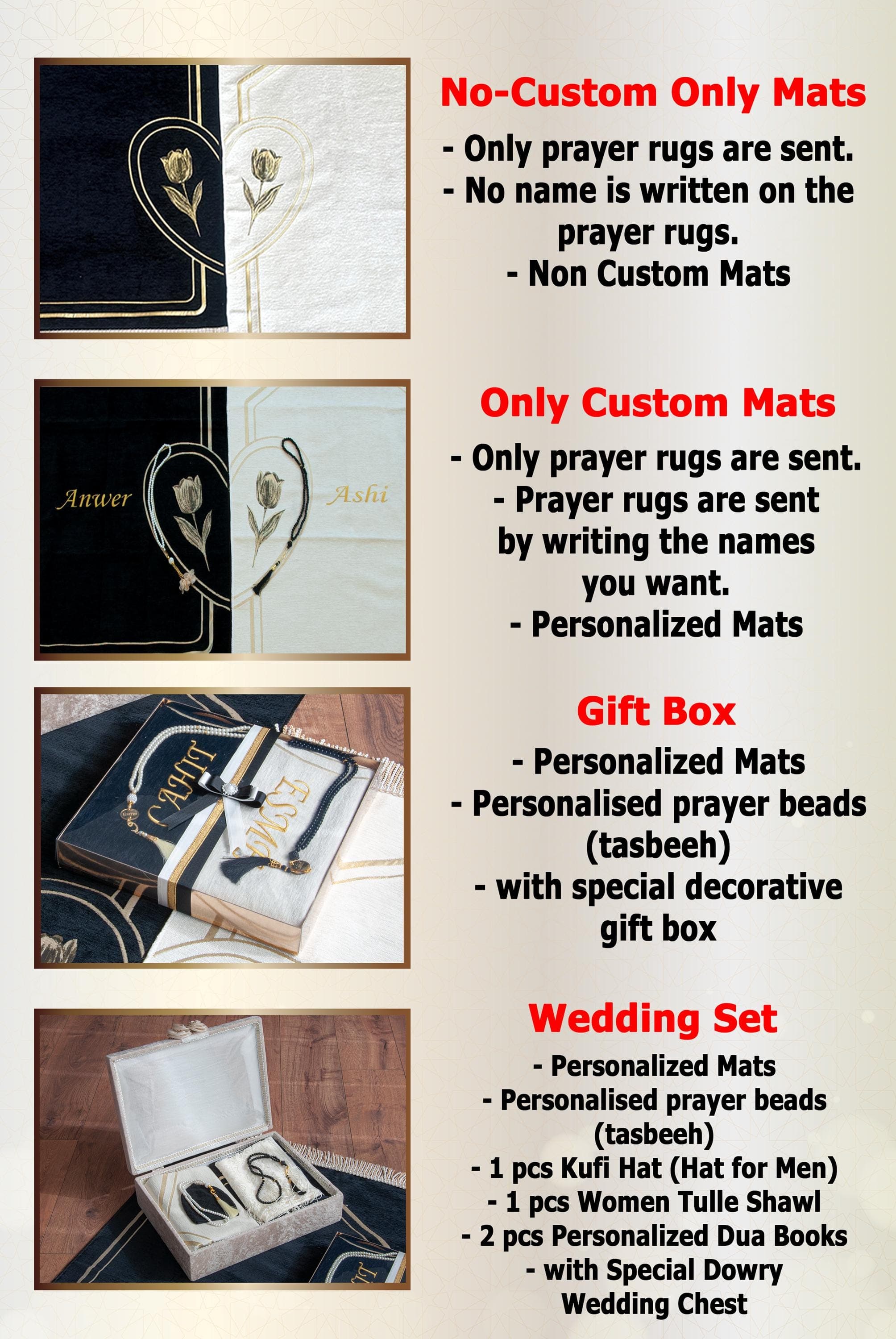 Personalized Couple Prayer Mat Set 2 Rose Patterned Heart Shaped Prayer Rugs Gift Eid Islamic Gift Wedding Gift and Rosary Couple Set Gift - image 4