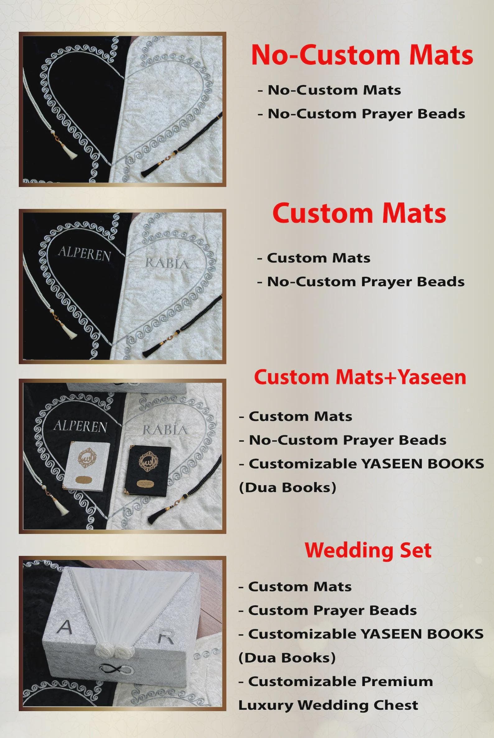 Personalized Couple Prayer Mat Set 2 Heart Shaped Prayer Rugs Gift Eid Islamic Gift Wedding Gift and Rosary Couple Set Gift - image 3