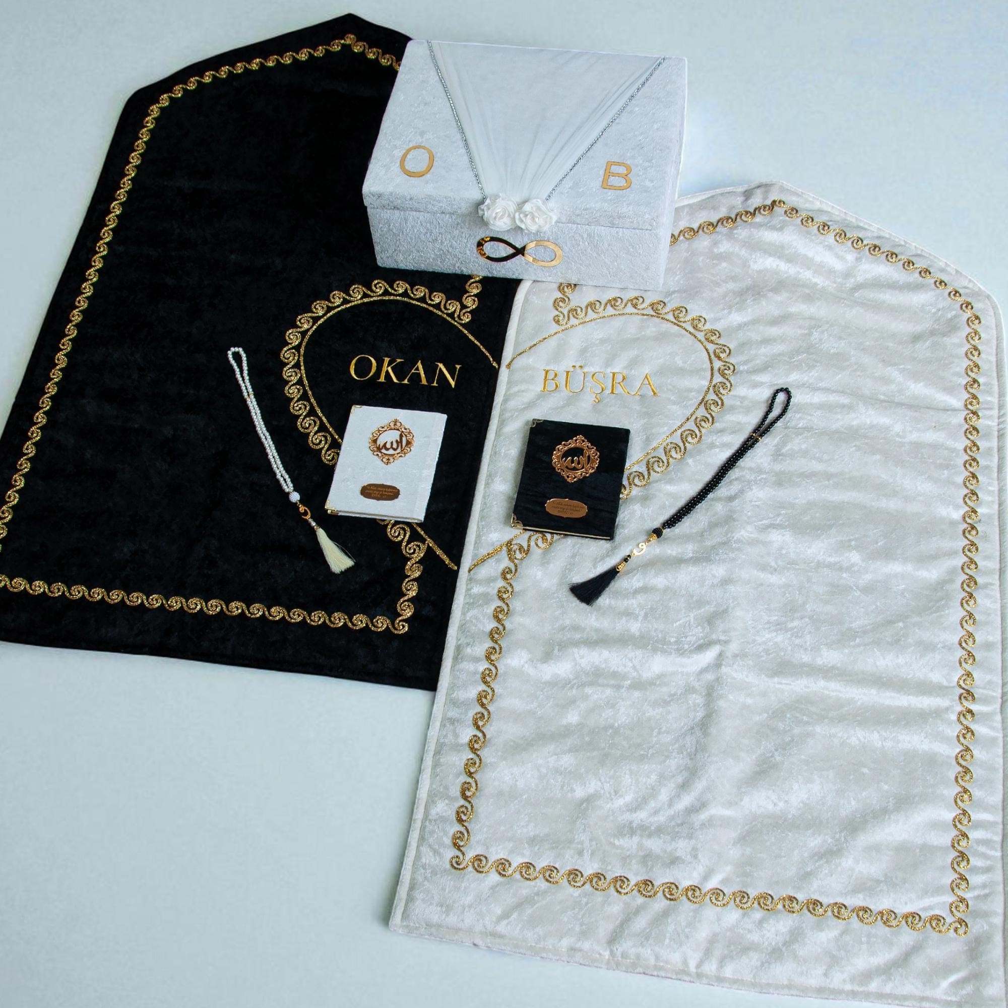 Personalized Prayer Couple Set Thick Elegant Fabric Prayer Rugs, Islamic Gift, Wedding Gift, Birthday Gift, Muslim Gift for Couples Eid Gift