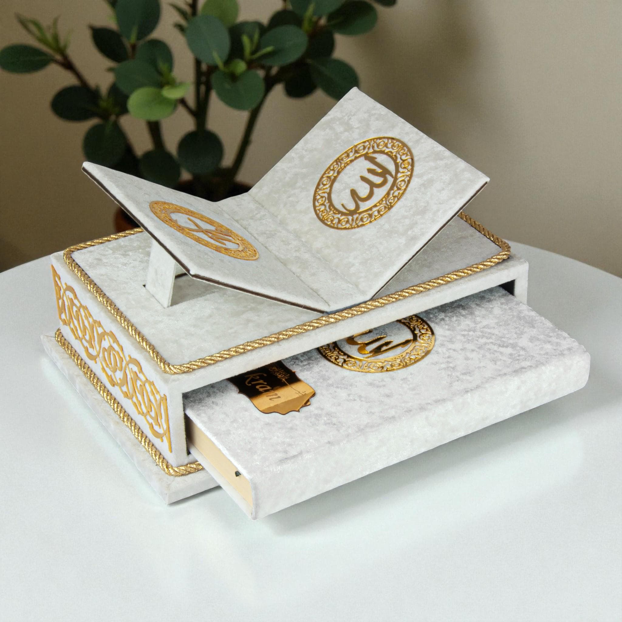 Personalized Velvet Quran with Quran Stand for Islamic Gift Pink - image 4