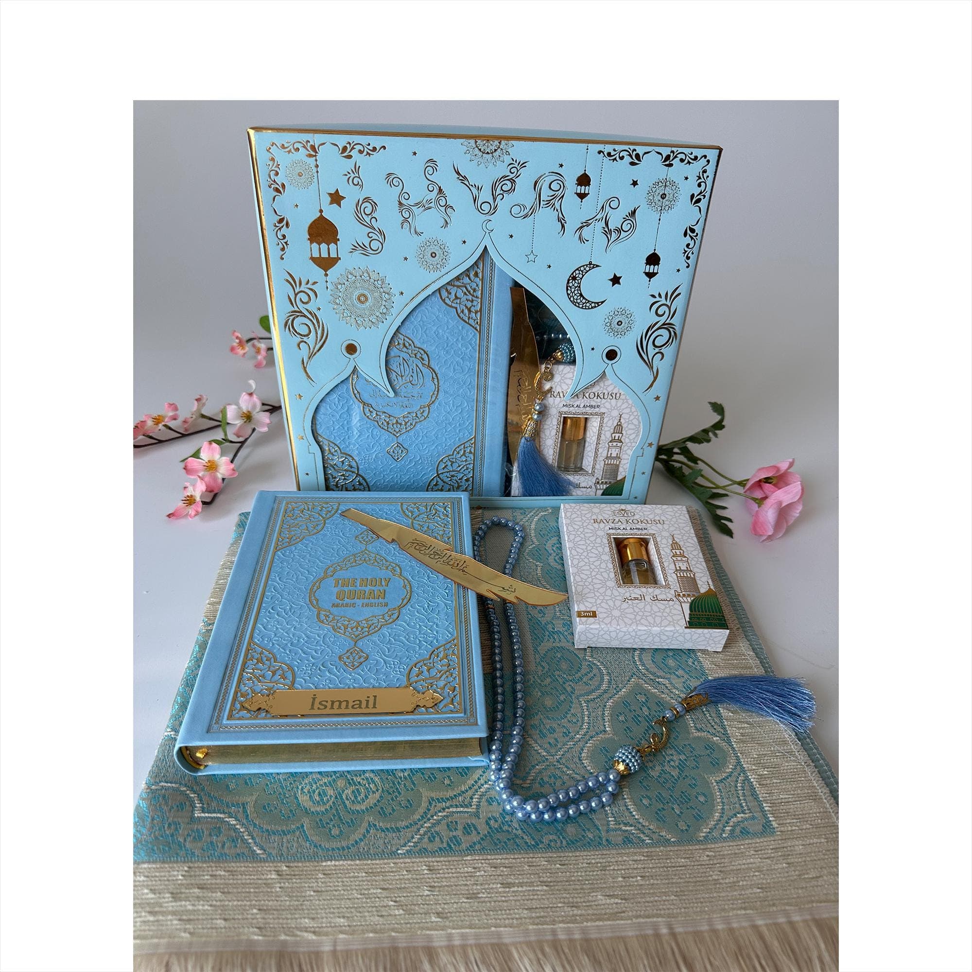 Personalized English Quran Gift Set, Prayer Rug, Rosary, Eid Ramadan Gift - image 5