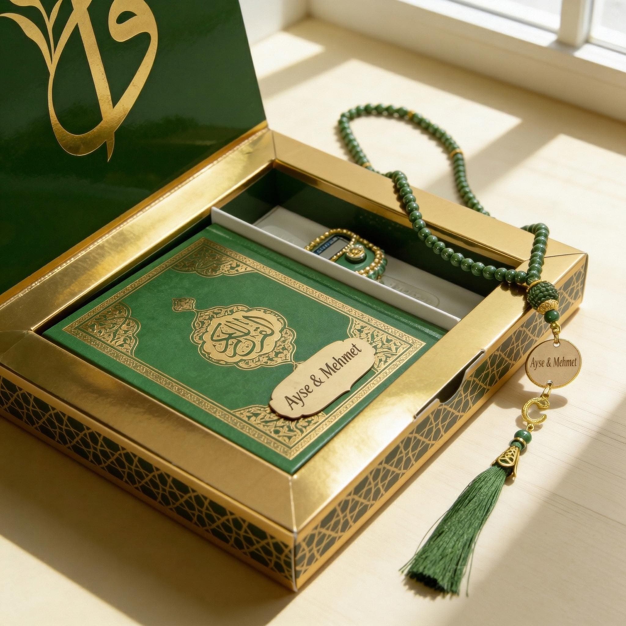 Personalized Quran Gift Set, Prayer Beads, Islamic Wedding, Nikkah & Eid Gift - image 4