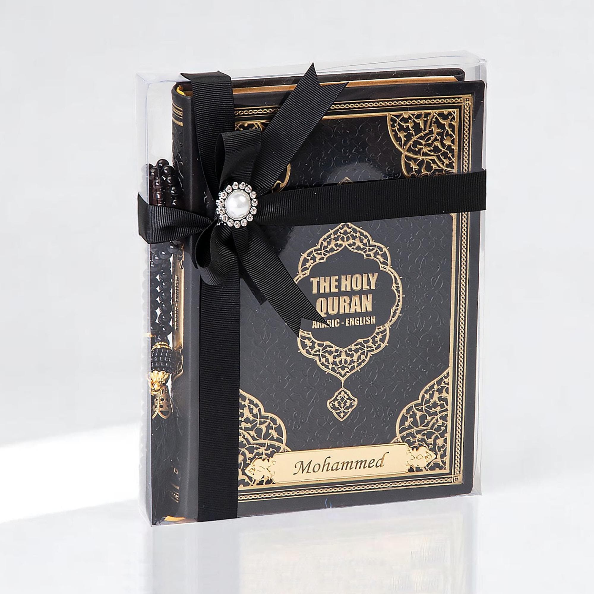 Personalized English Translated Quran Set Quran Translation in English Muslim Gift Islamic Gift, Eid Thermo Leather Cover Wedding Gift Black