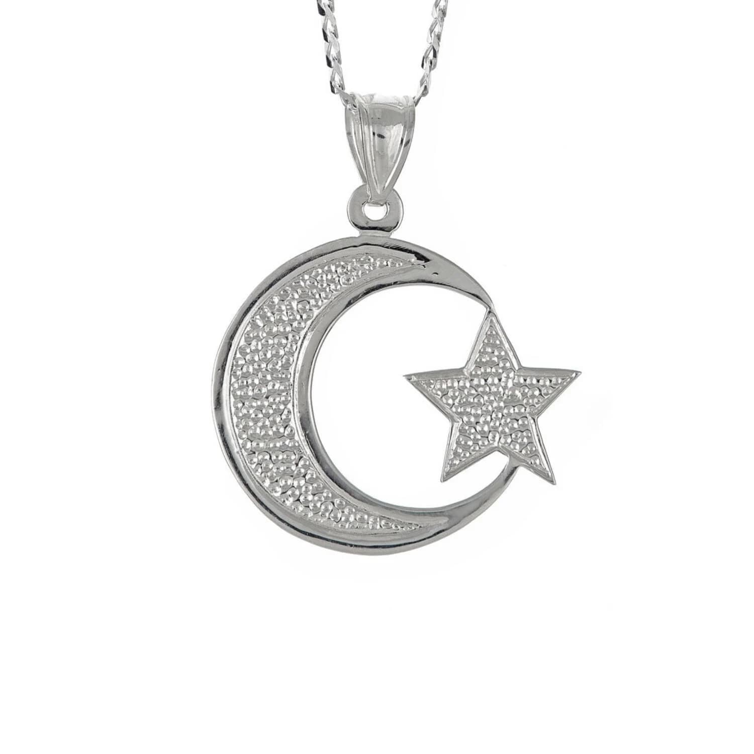 Sterling Silver Crescent Moon Star Pendant Necklace, Islamic Jewelry - image 4