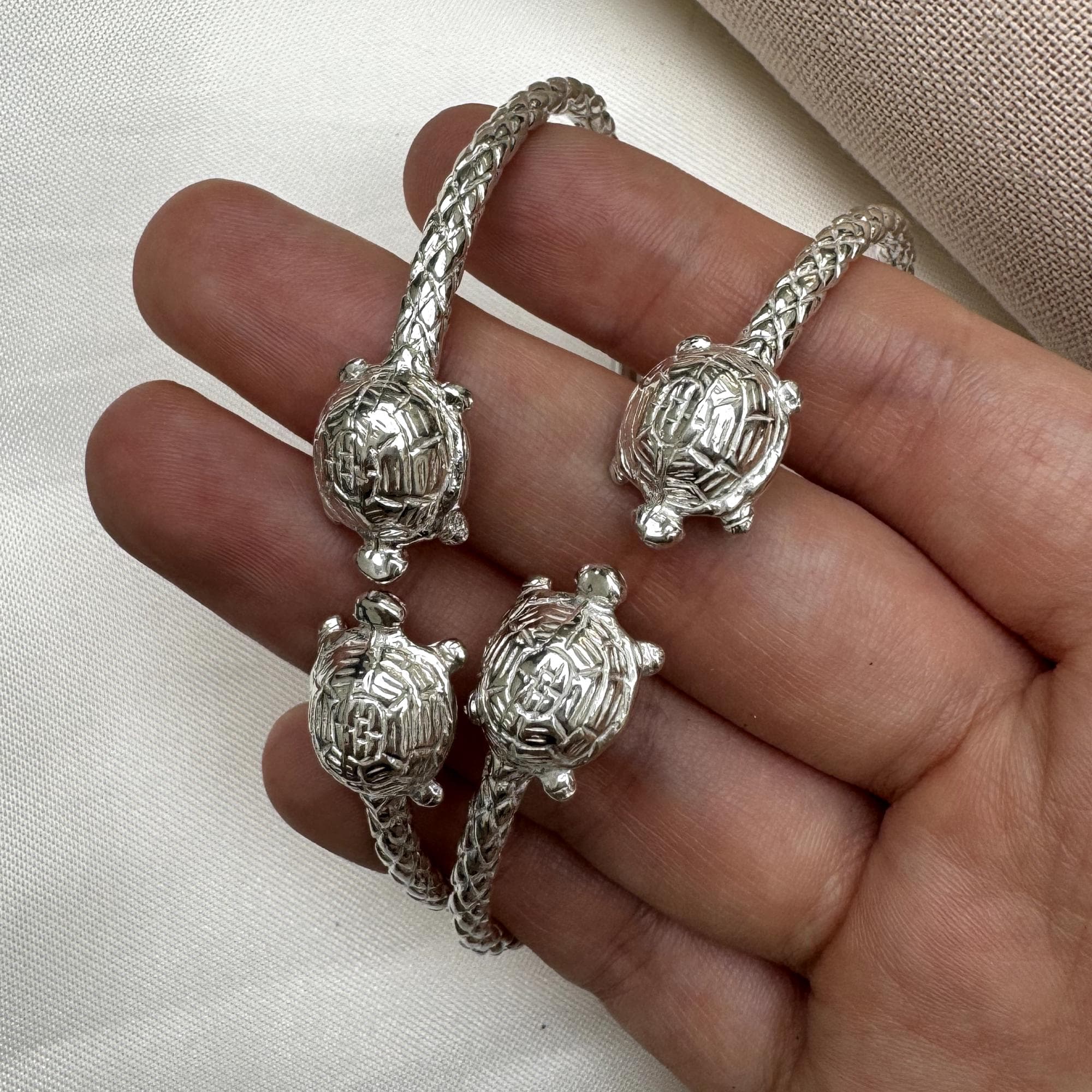 Turtle Ends .925 Sterling Silver West Indian Bangles, Bangle Set, 1 pair - image 3