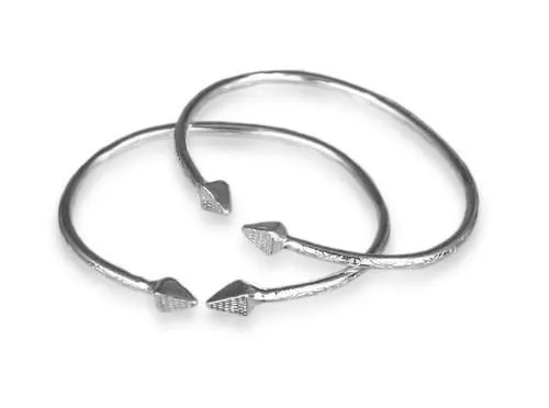 Sterling Silver West Indian Baby Bangles, Pyramid Cuff Bracelet, Handmade Traditional Pair - image 3