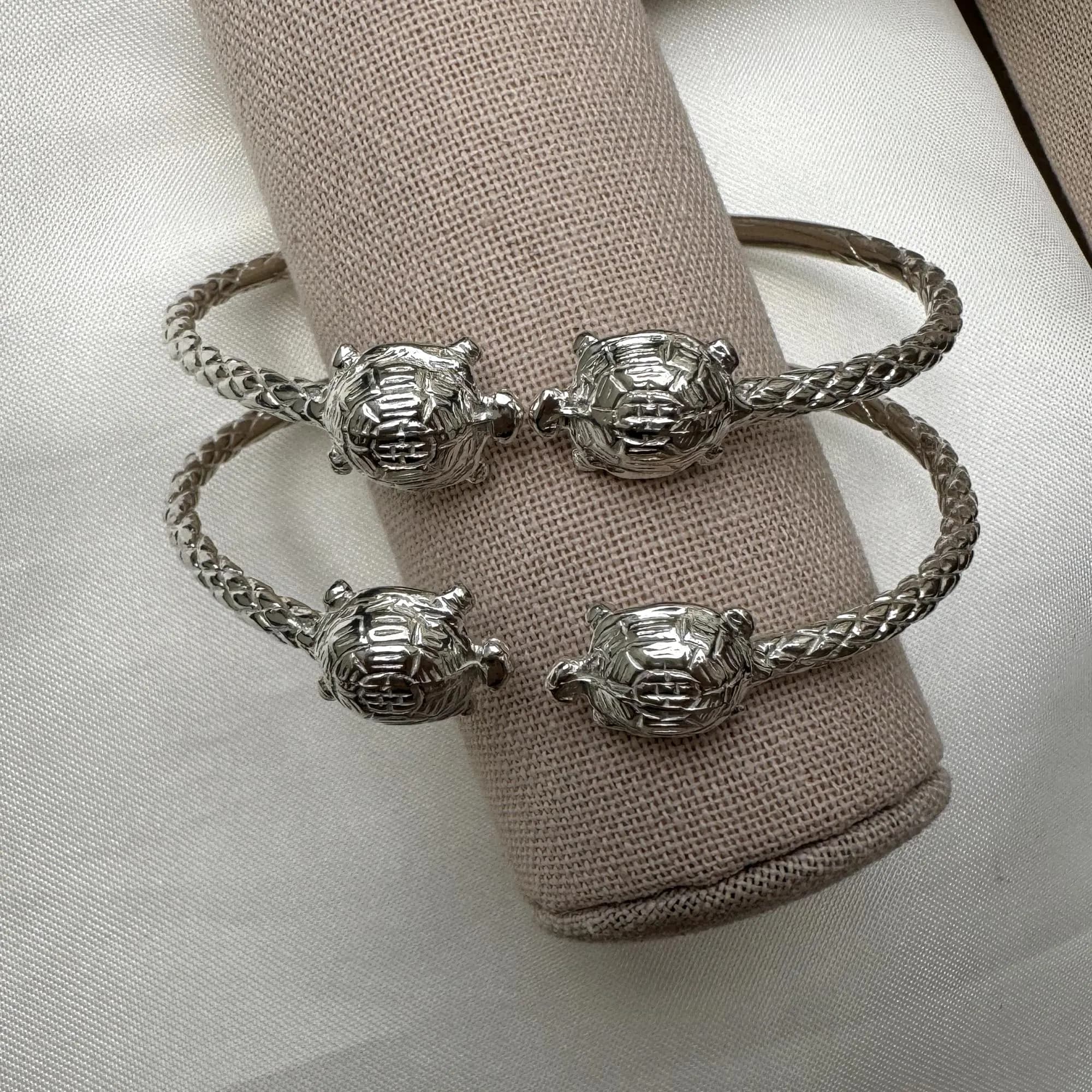 Turtle Ends .925 Sterling Silver West Indian Bangles, Bangle Set, 1 pair - image 4