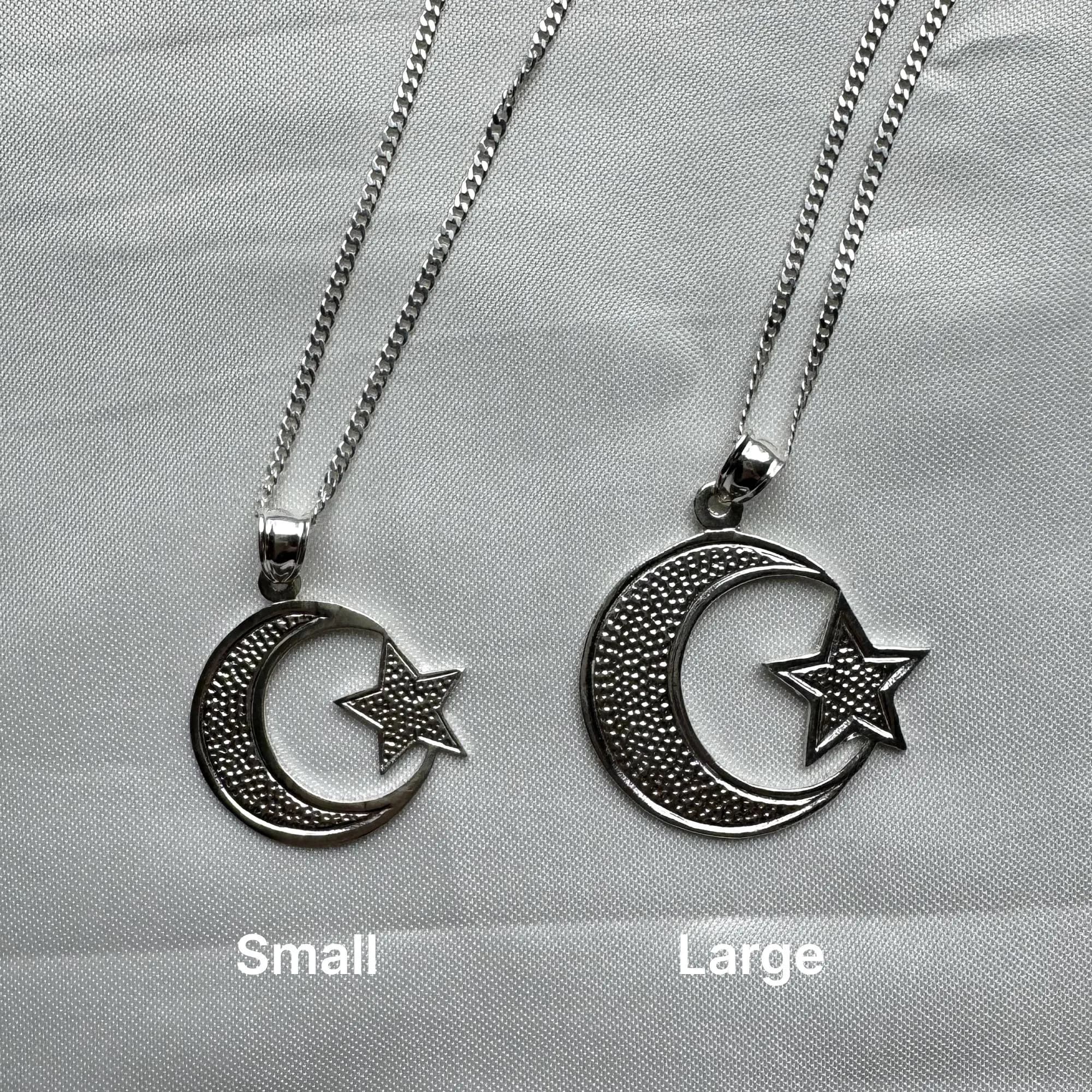 Sterling Silver Crescent Moon Star Pendant Necklace, Islamic Jewelry - image 5
