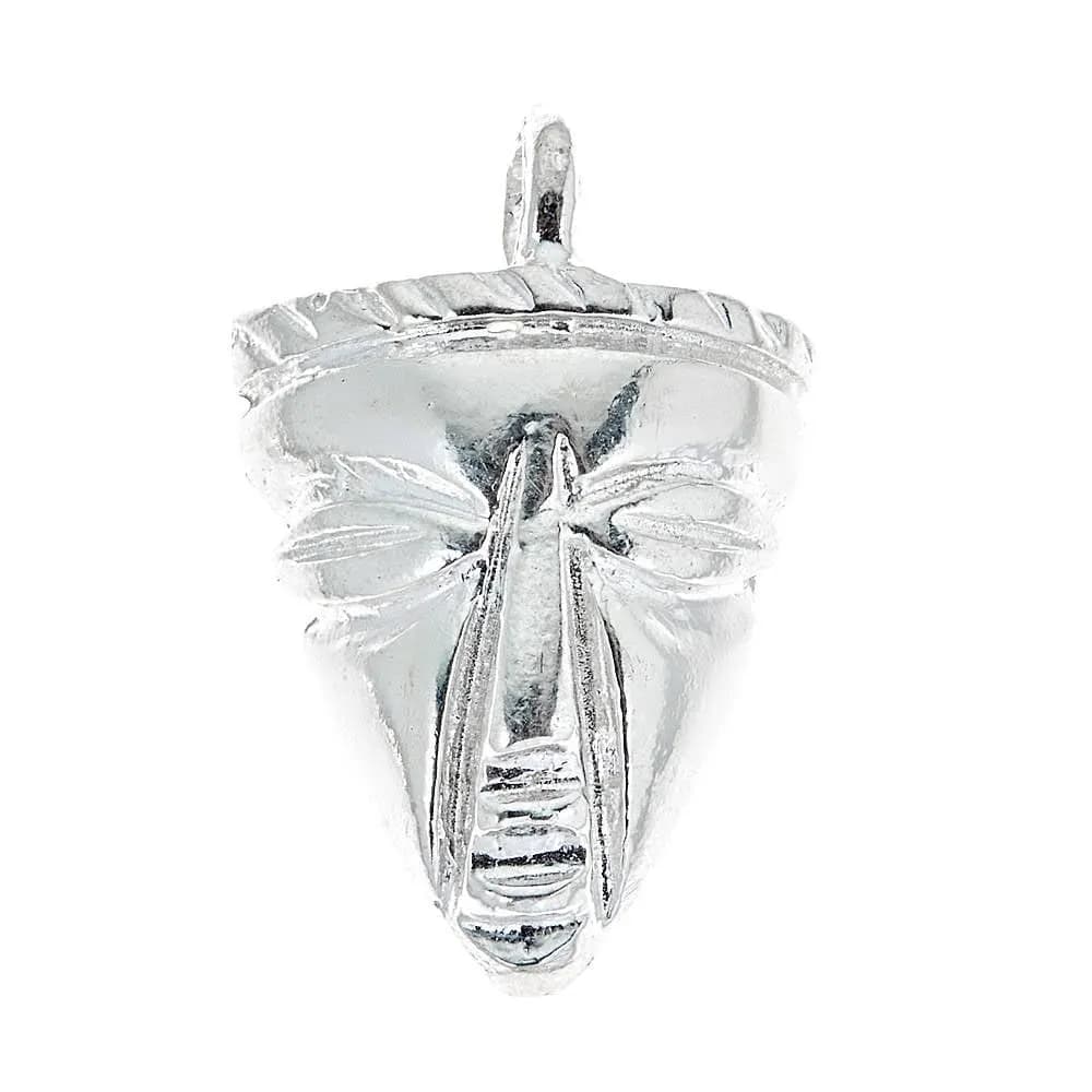 Triangular African Mask Pendant, Sterling Silver, Handmade Tribal Jewelry