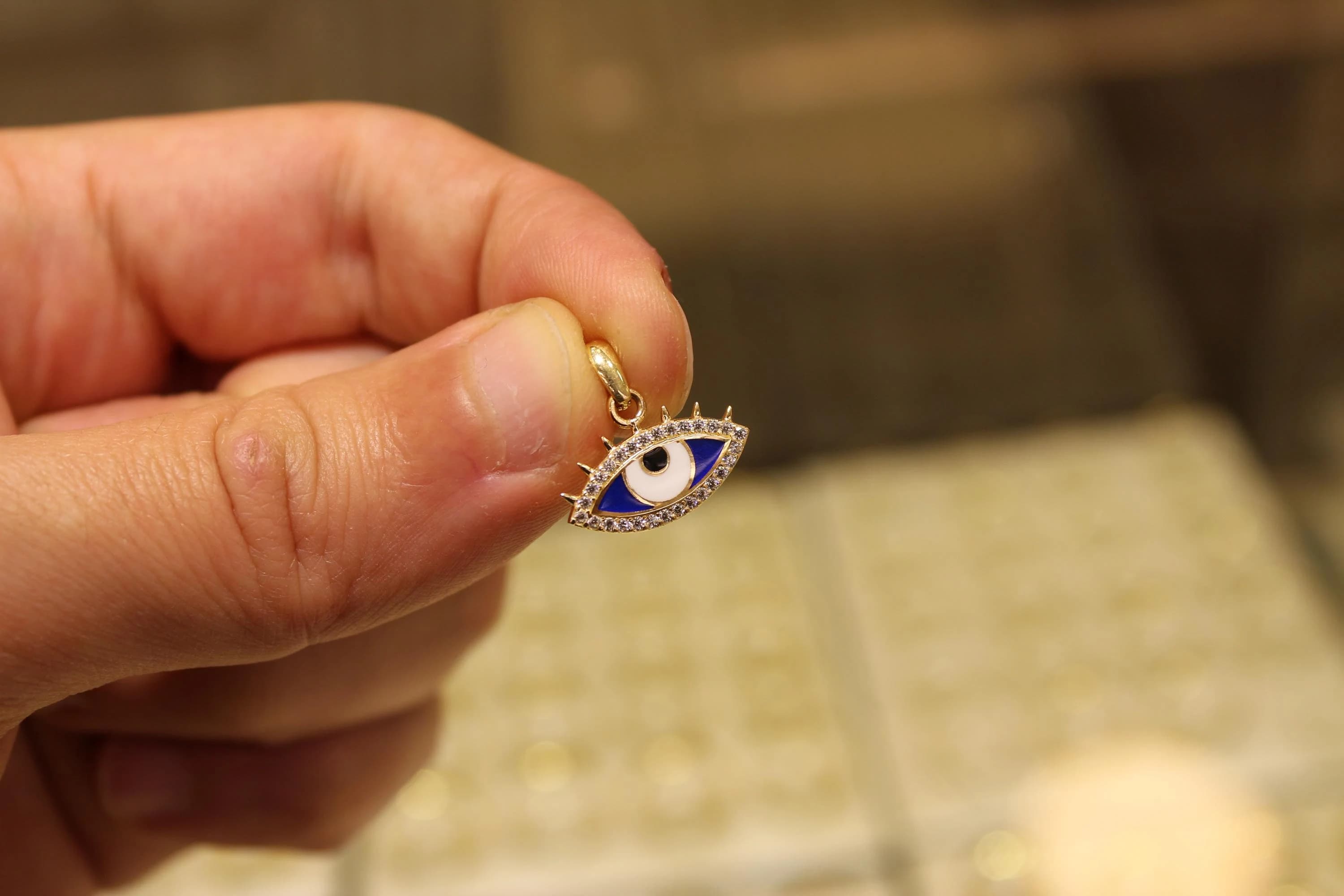 14k Gold Evil Eye Pendant, 14k Solid Gold Evil Eye Protection Necklace, Pendant, Gold Pendant , Gift for Her, Blue Eye Charm, Jewelry Gift